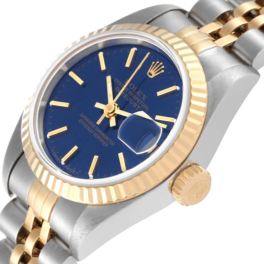 Rolex Datejust Steel Yellow Gold Fluted Bezel Blue Dial Watch 69173