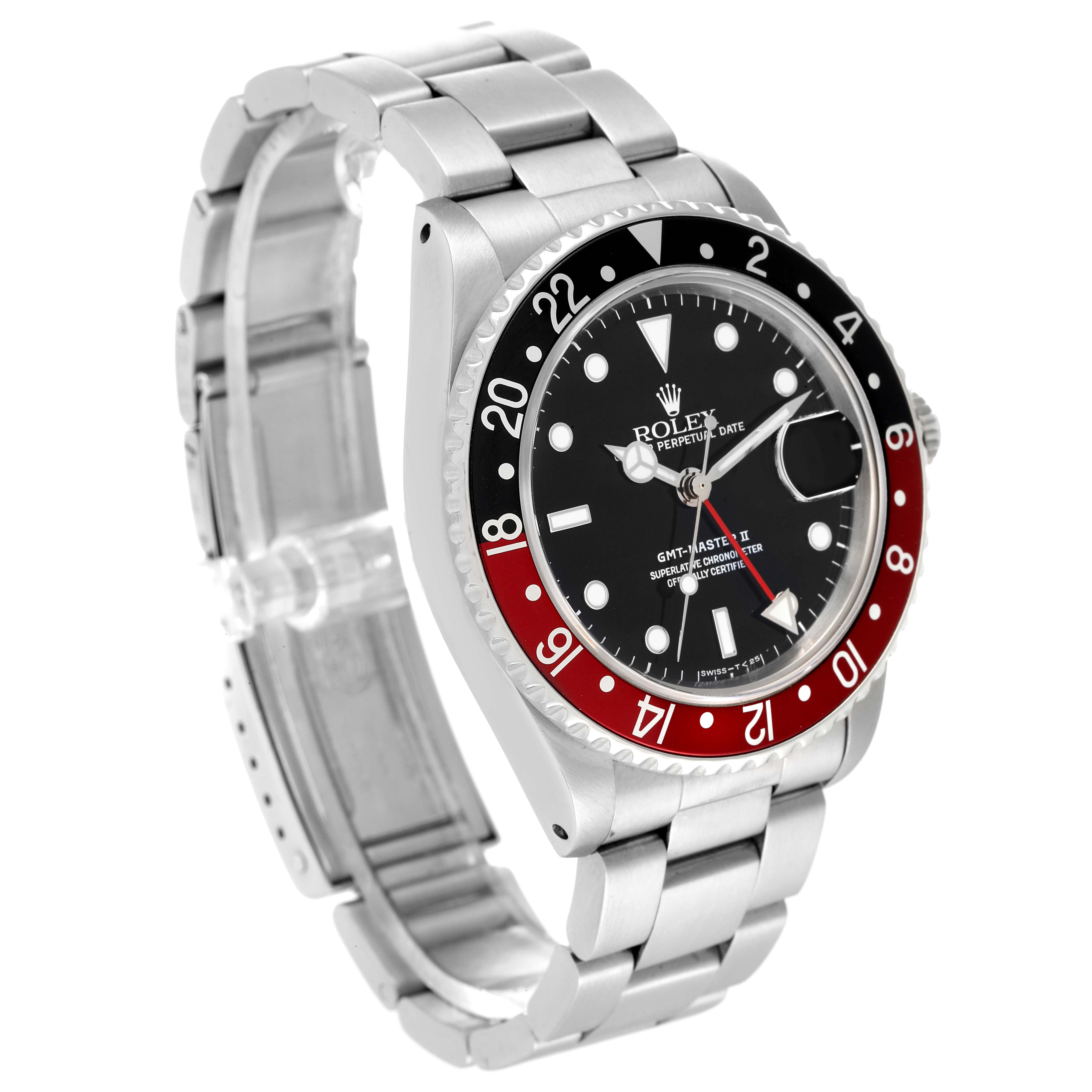 The image shows a Rolex GMT-Master 16760 Men
s Stainless Steel Black Dial 16760 Men
s Stainless Steel Black Dial watch at a three-quarter angle, displaying the dial, bezel, and part of the bracelet.