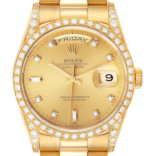 Photo of Rolex President Day-Date 36 Yellow Gold Diamond Mens Watch 18388 Box Papers