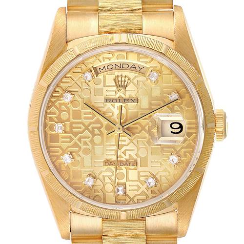 Photo of NOT FOR SALE -- Rolex President Day-Date Yellow Gold Bark Diamond Dial Mens Watch 18248 -- PARTIAL PAYMENT