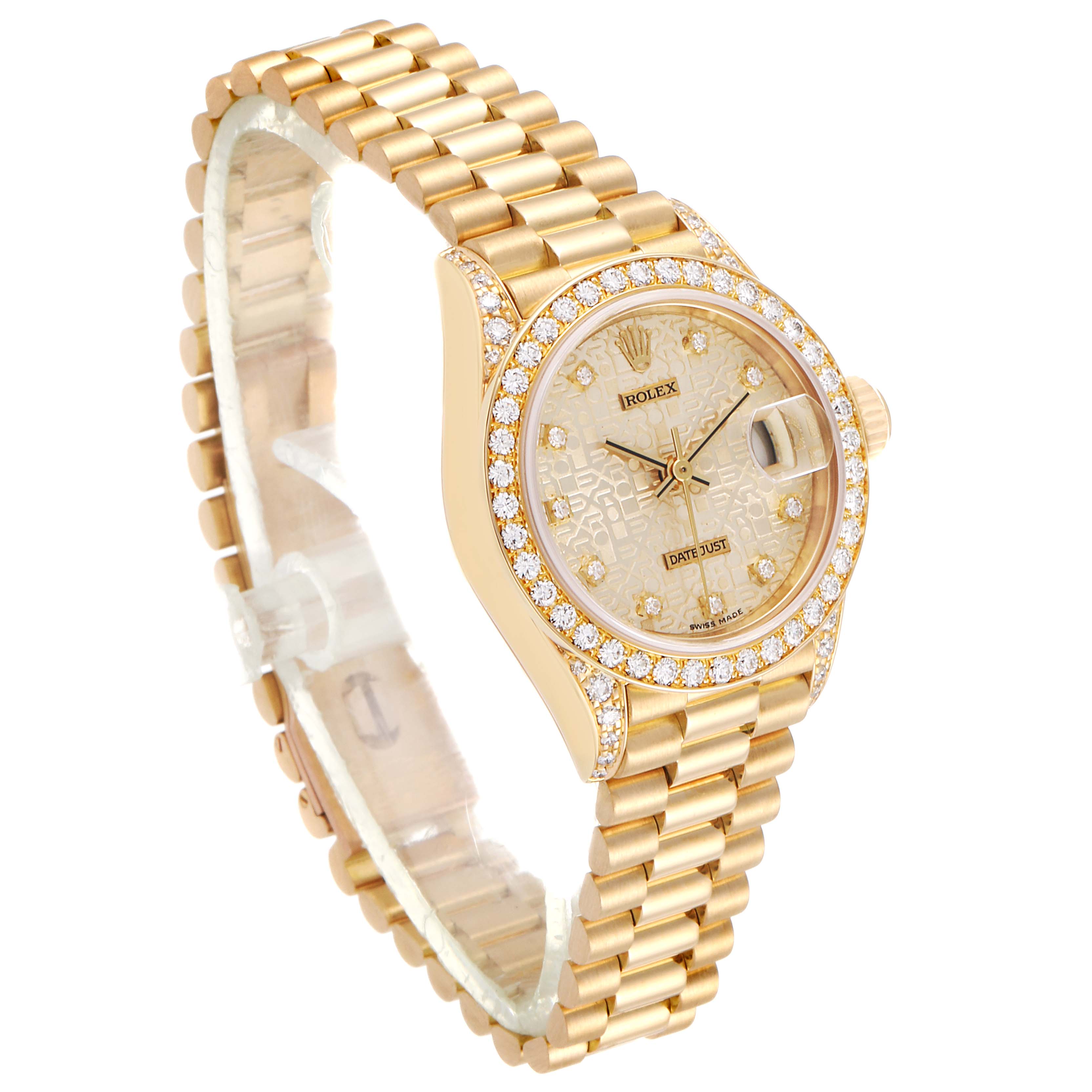 The Rolex Datejust 69158 Women's Yellow Gold Champagne Dial 69158 Women's Yellow Gold Champagne Dial watch is shown at an angled front view, displaying the face, bezel, and bracelet.