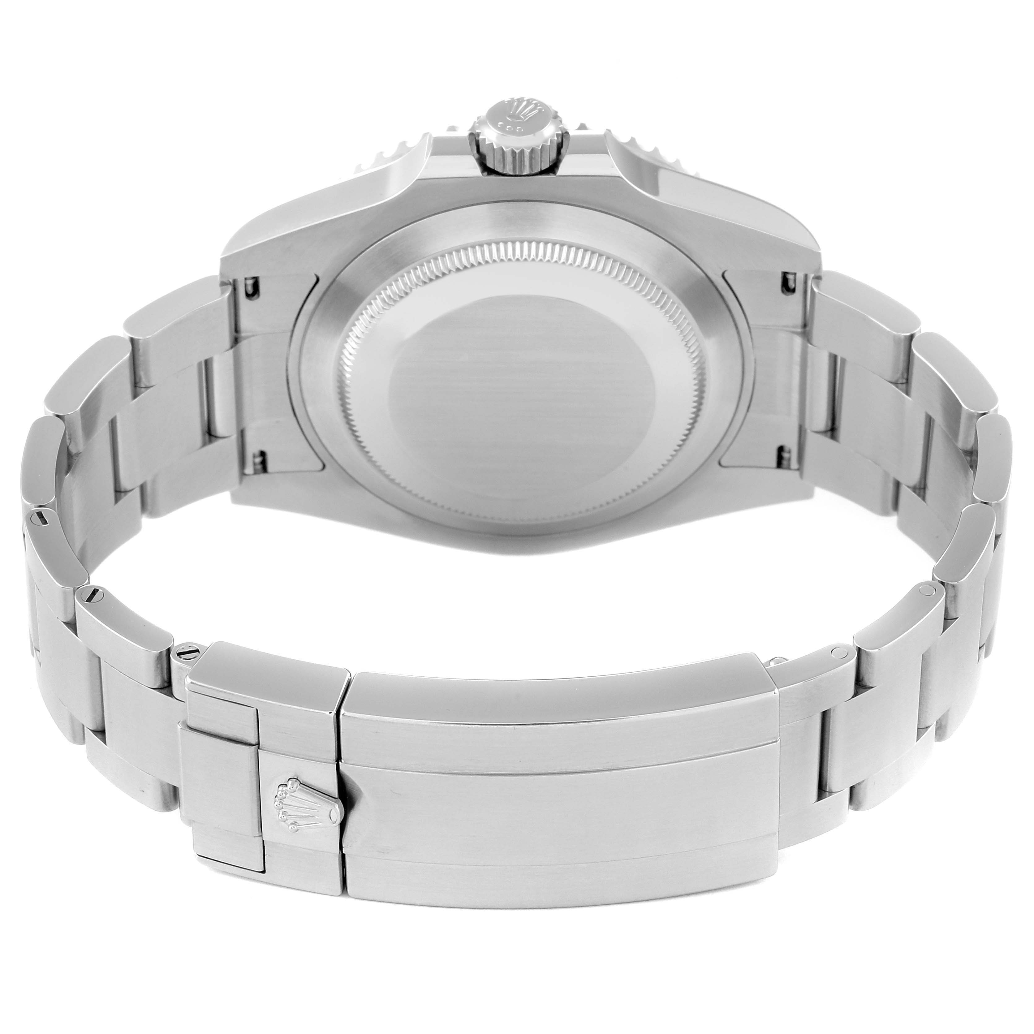 The image shows the back view of a Rolex Submariner 126610LN Men
s Stainless Steel Black Dial 126610LN Men
s Stainless Steel Black Dial, highlighting the clasp and case back.