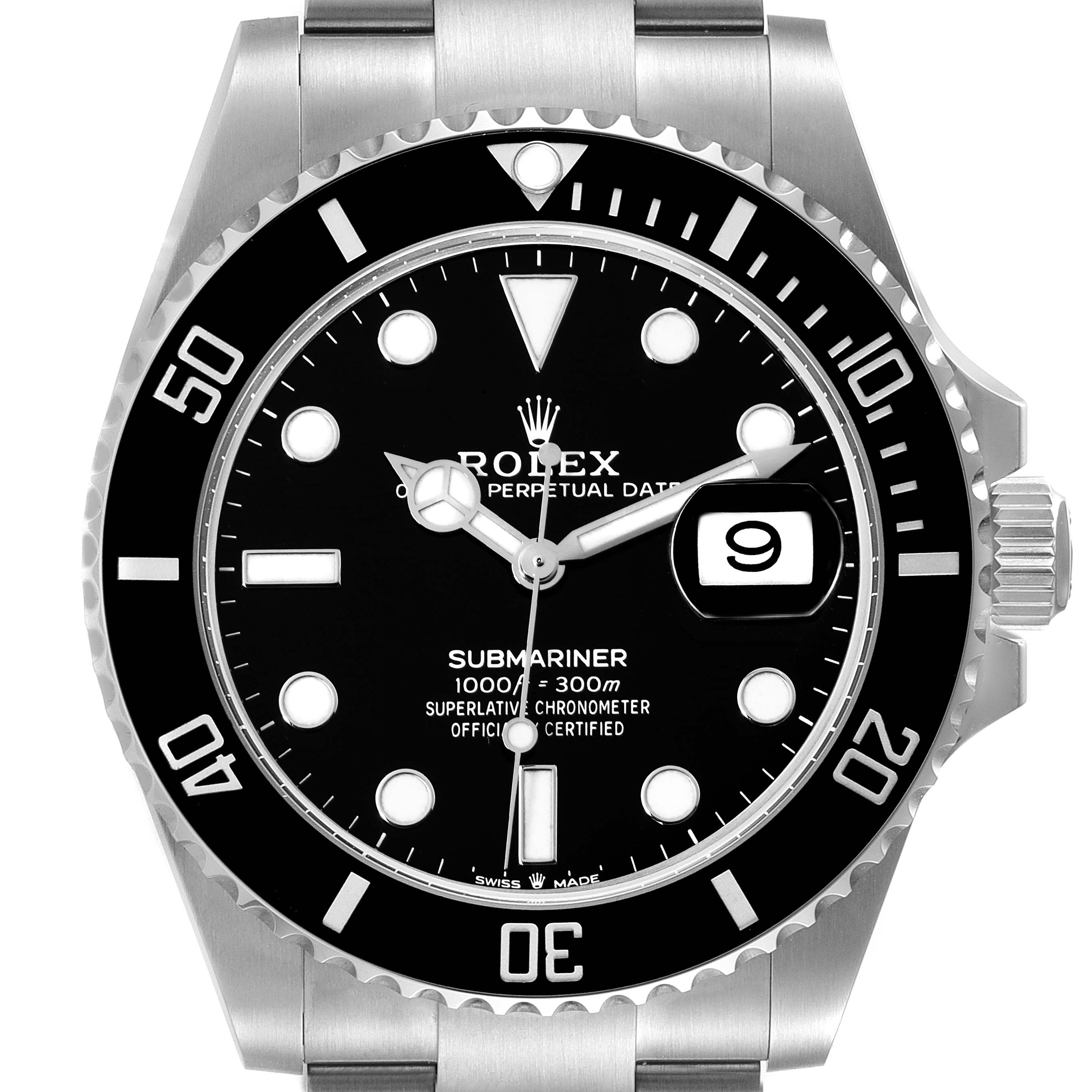 This image shows the face and bezel of the Rolex Submariner 126610 Men's Stainless Steel Black Dial 126610 Men's Stainless Steel Black Dial watch model, captured from the front angle.