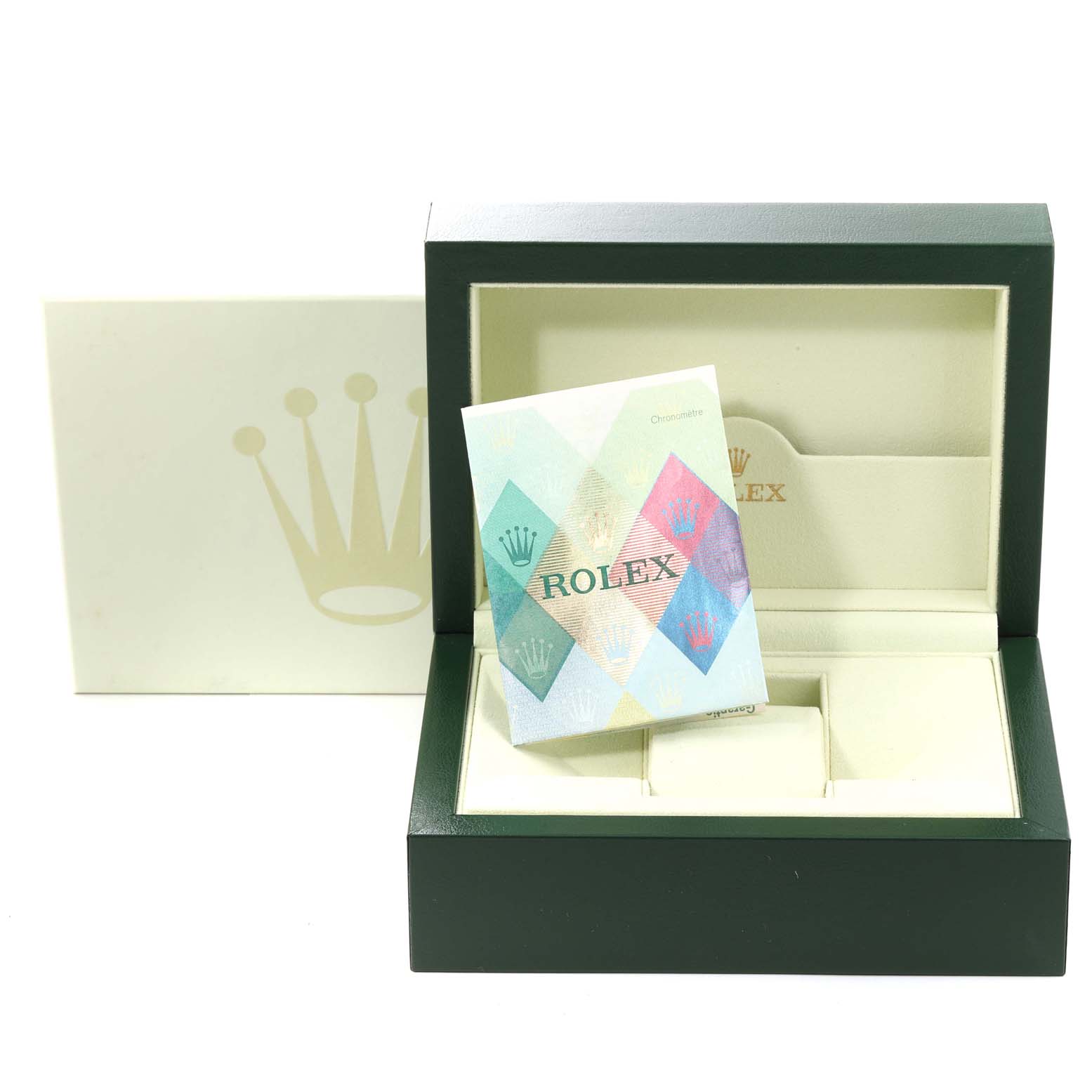 The image shows the open box and warranty card of a Rolex Submariner 16610 Men
s Stainless Steel Black Dial 16610 Men
s Stainless Steel Black Dial watch.