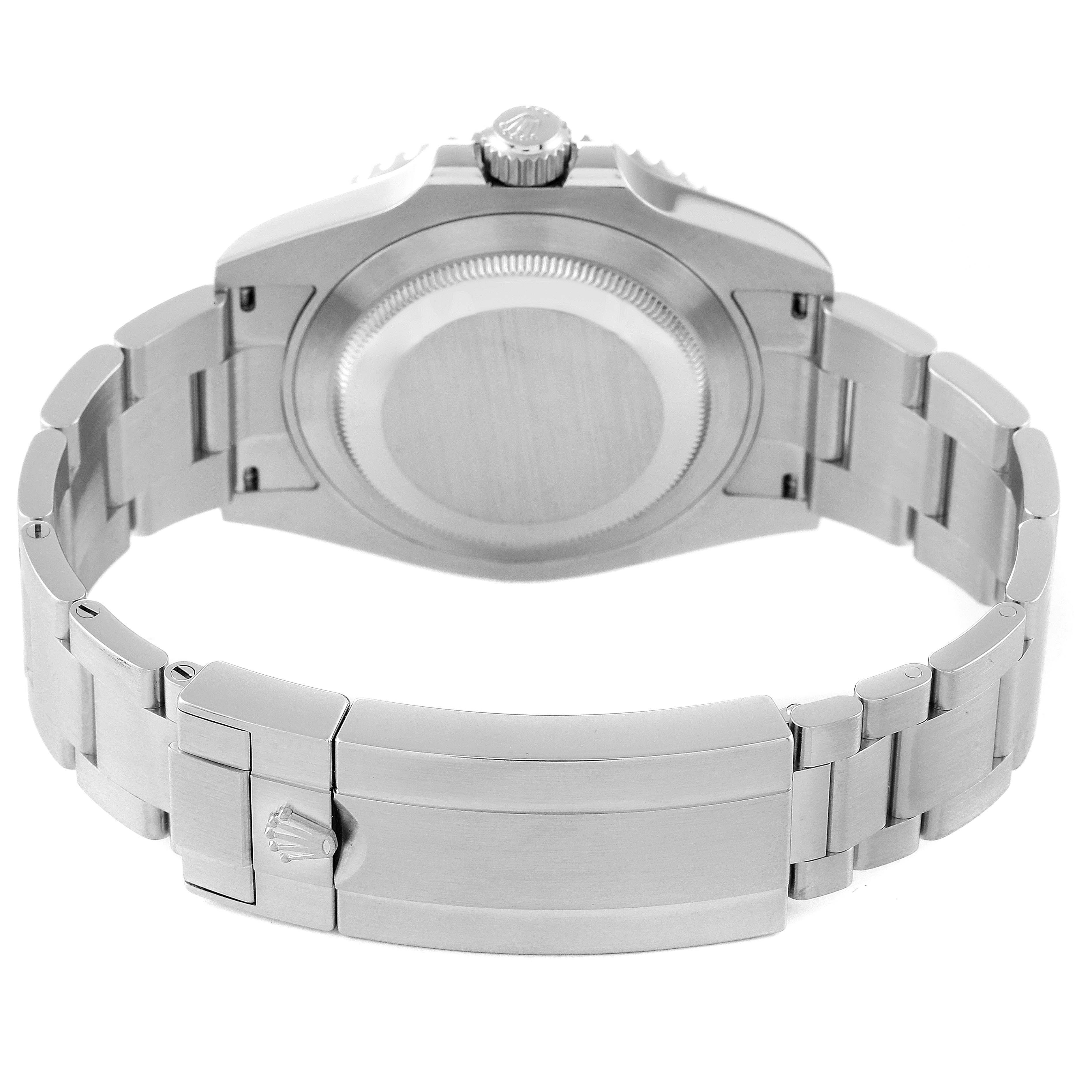 This image shows the back case, crown, and bracelet of a Rolex Submariner 124060 Men's Stainless Steel Black Dial 124060 Men's Stainless Steel Black Dial watch from an underside angle.