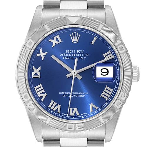 Photo of Rolex Turnograph Datejust Steel White Gold Blue Dial Watch 16264 Box Papers