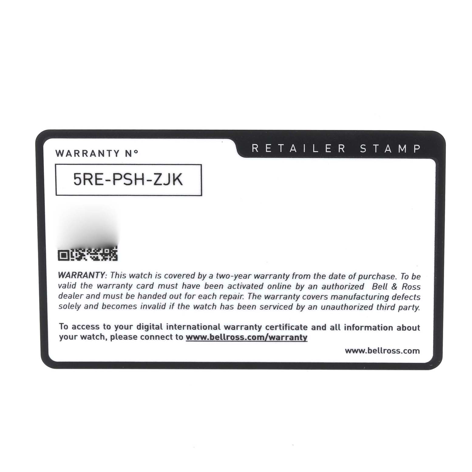 This image shows the warranty card for the Bell & Ross Instruments model watch.