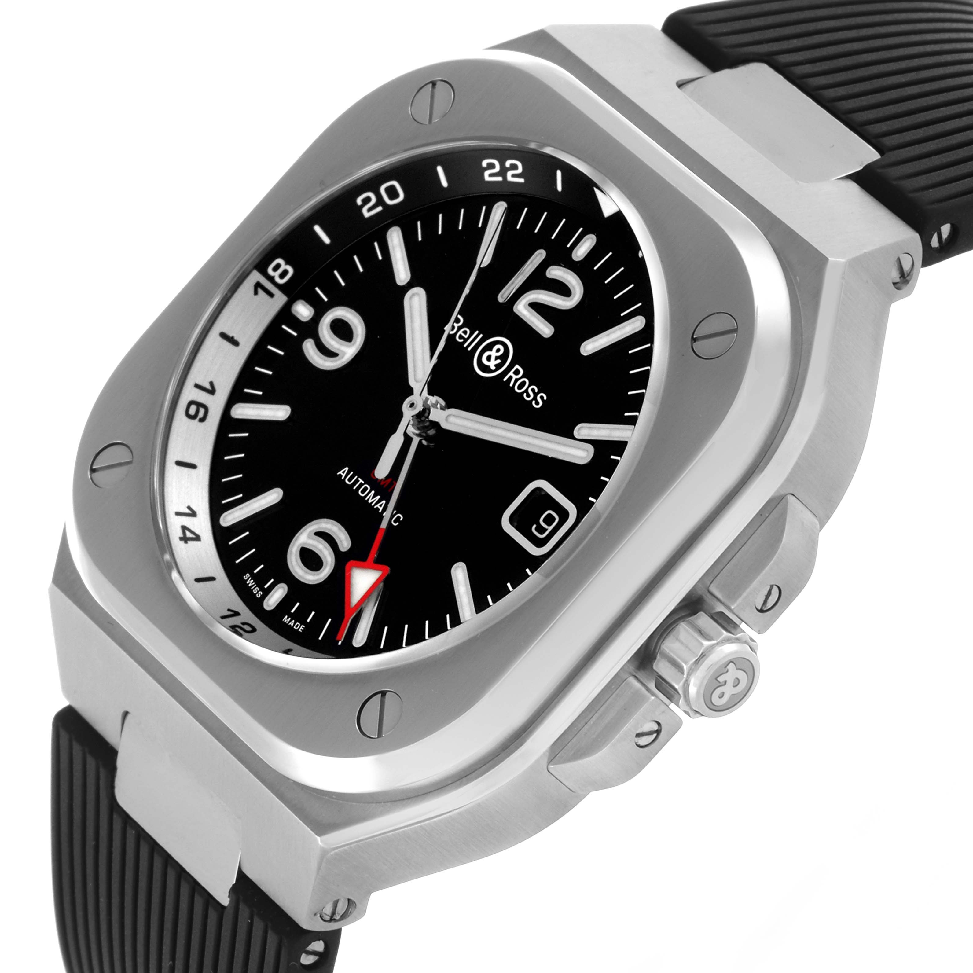 The Bell & Ross Instruments model watch is shown at an angle highlighting the face, bezel, crown, and part of the strap.