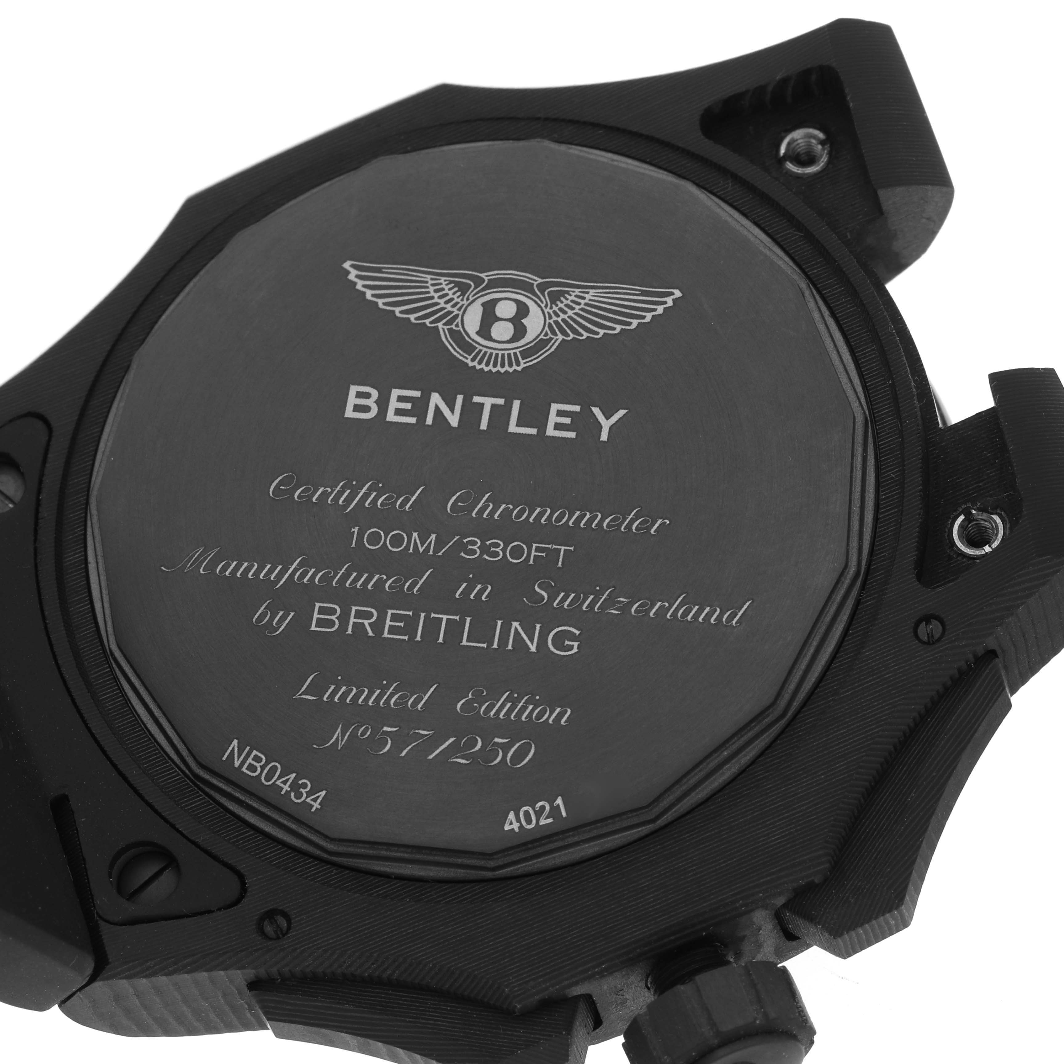 The image shows the back case of the Breitling Bentley NB0434E5/BE94-232S Men's Ceramic Black Dial NB0434E5/BE94-232S Men's Ceramic Black Dial watch, highlighting its limited edition details.