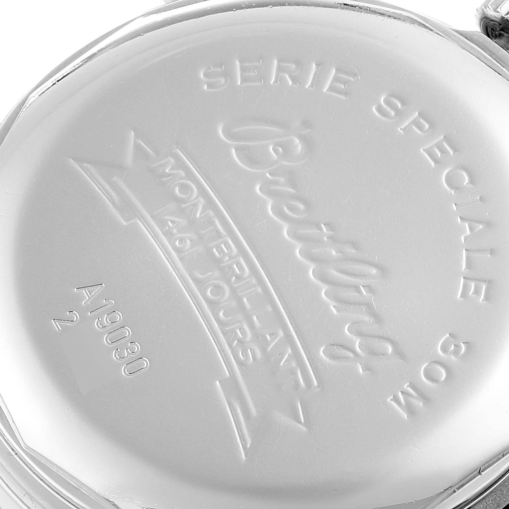 The image shows the back case of a Breitling Navitimer A19030 Men's Stainless Steel Black Dial A19030 Men's Stainless Steel Black Dial watch with engraved details.