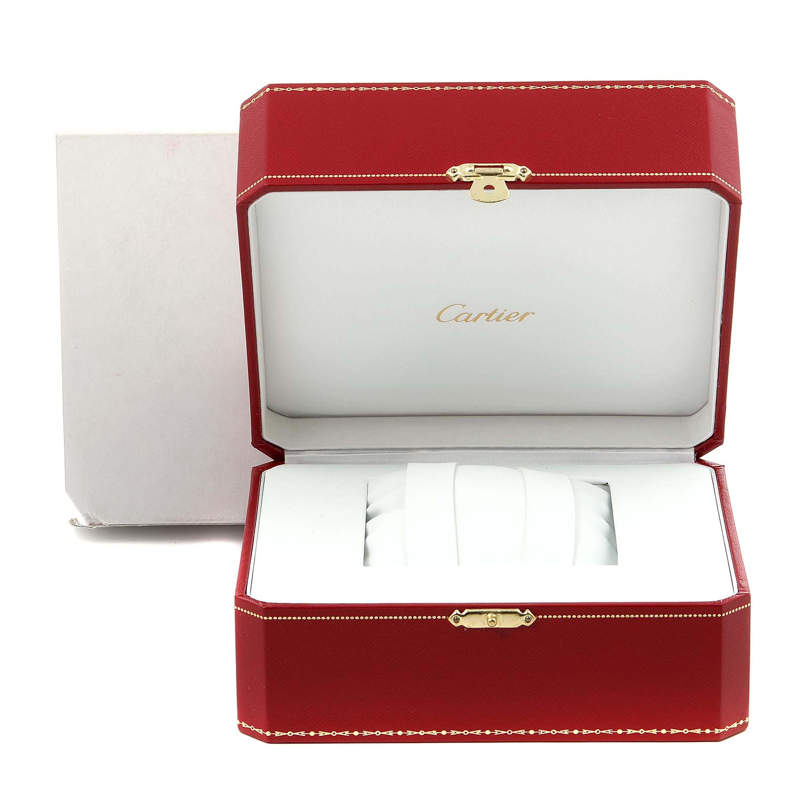 The image shows an open Cartier box for the Panthere model watch, highlighting its interior and cushion.