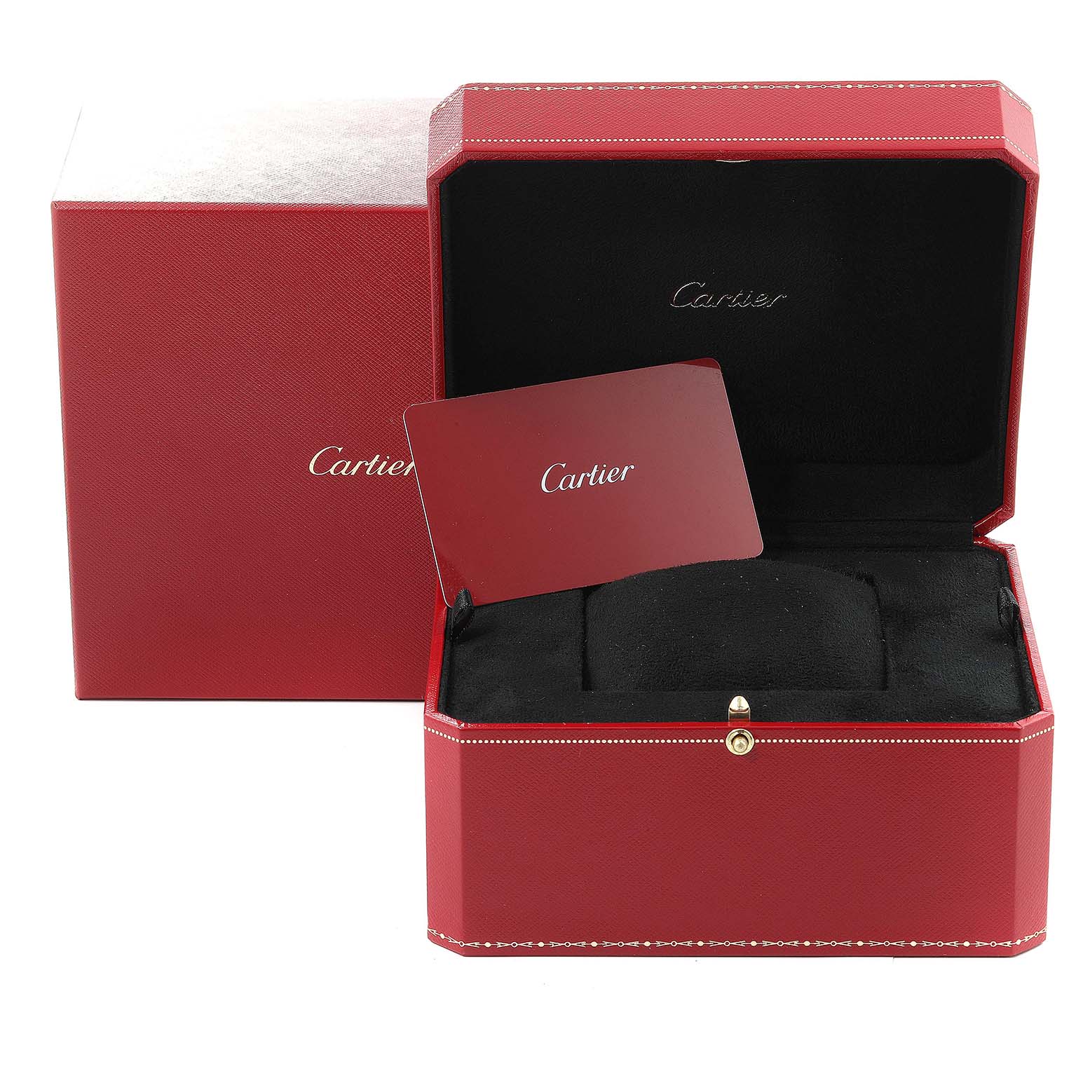 The image shows the packaging, including a red box and manual, for the Cartier Tank Francaise W51007Q4 Women's Steel and Gold (two tone) Silver Dial W51007Q4 Women's Steel and Gold (two tone) Silver Dial model.