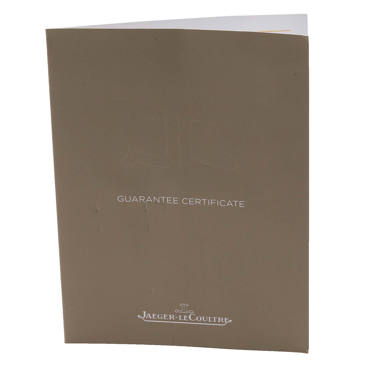 This image shows a Jaeger-LeCoultre Reverso model guarantee certificate from a front angle.