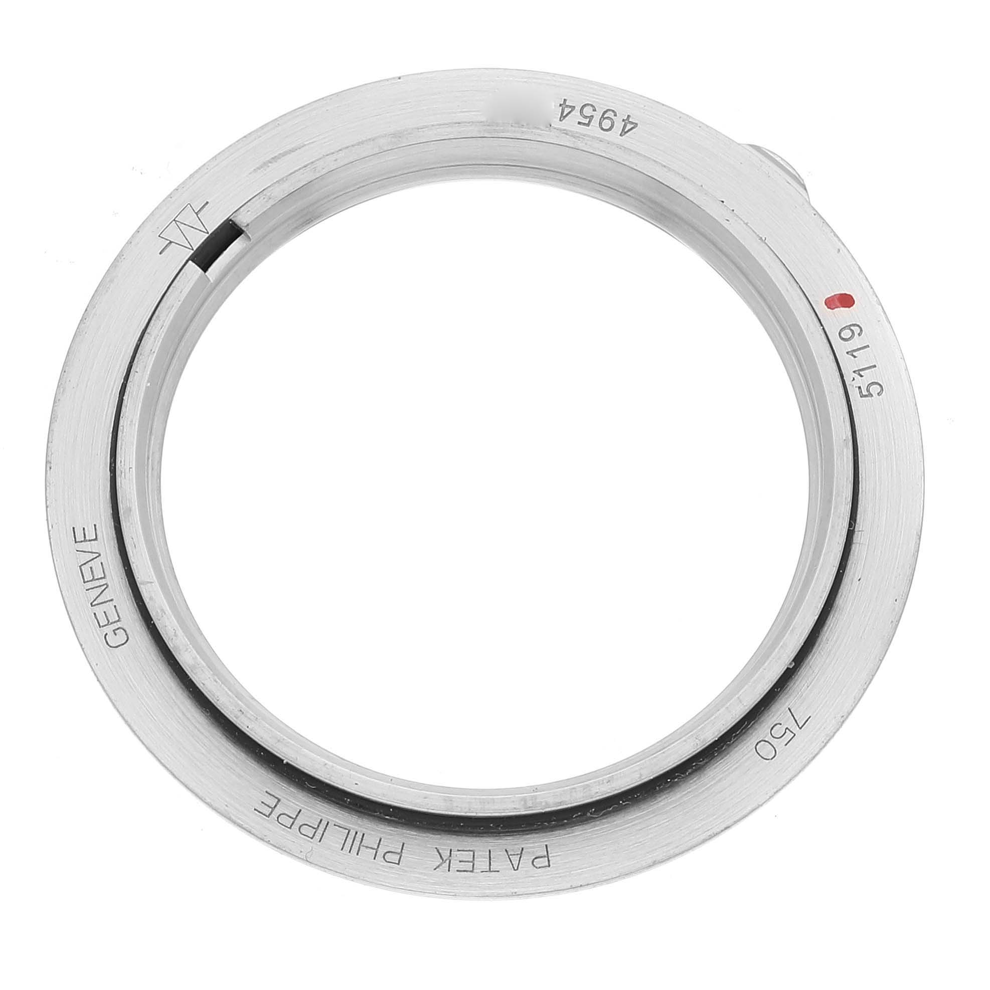 This image shows a close-up of the bezel ring of a Patek Philippe Calatrava 5119G Men's White Gold White Dial 5119G Men's White Gold White Dial watch.