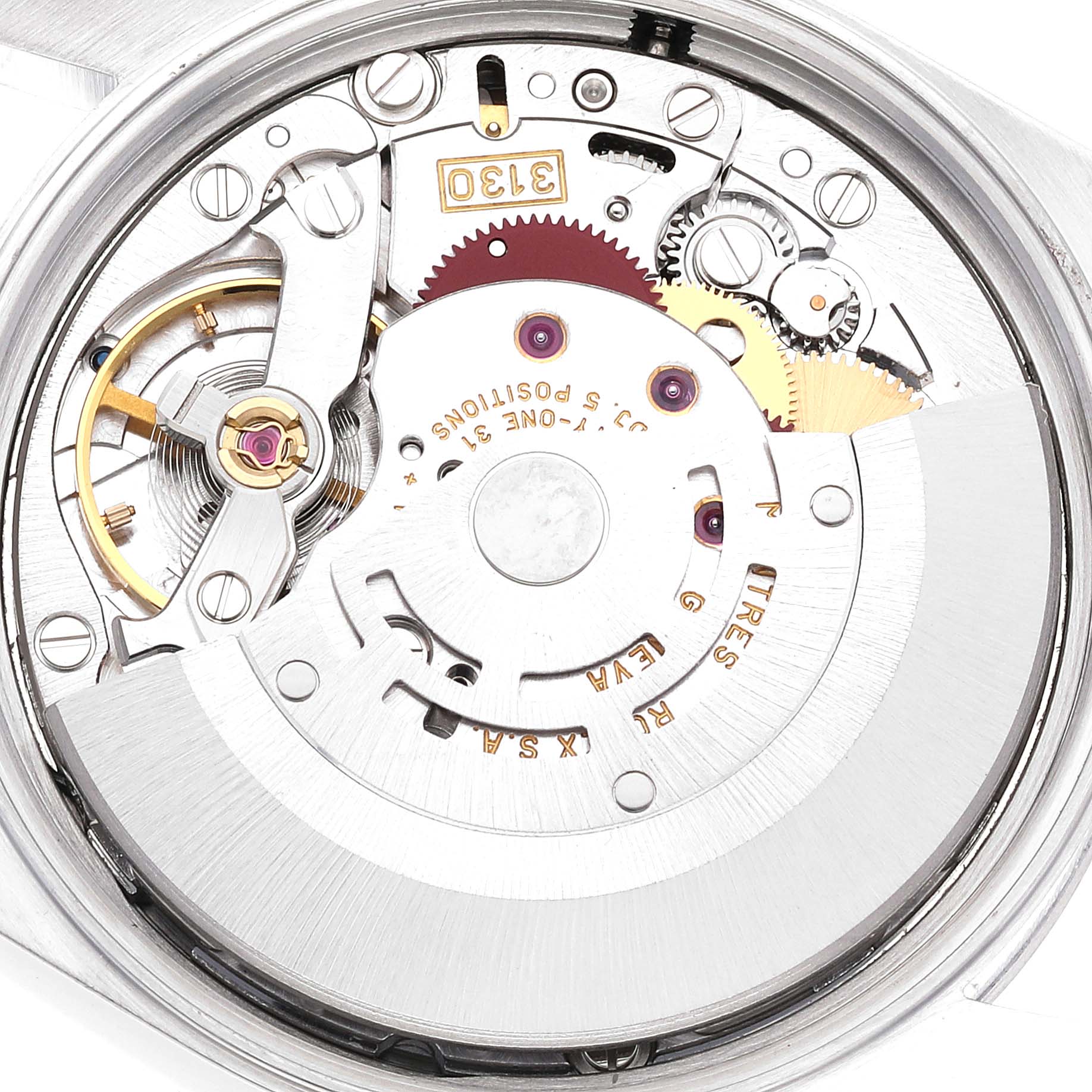 The image shows the internal mechanism of a Rolex Air-King 14000 Men's Stainless Steel Blue Dial 14000 Men's Stainless Steel Blue Dial watch from the back angle.