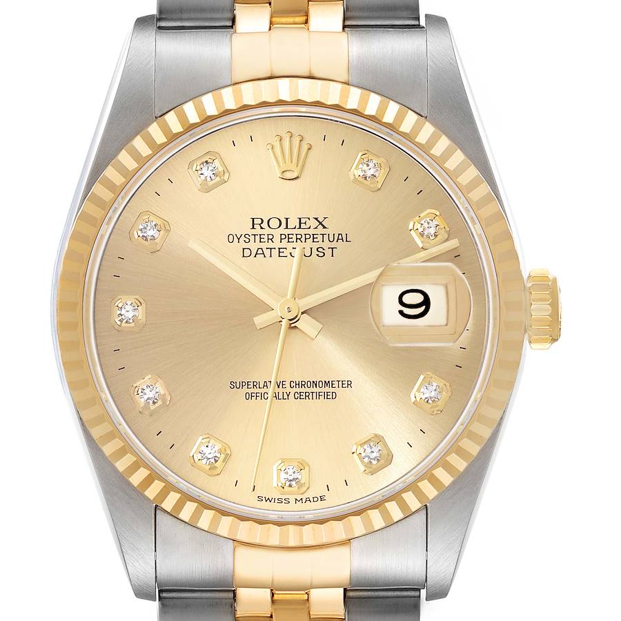 Rolex Datejust Diamond Dial Steel Yellow Gold Mens Watch 16233 Box Papers SwissWatchExpo