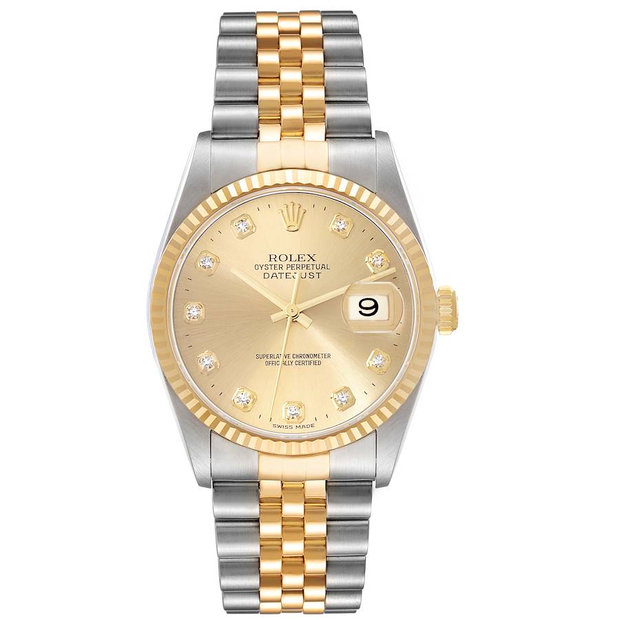 Rolex Datejust Diamond Dial Steel Yellow Gold Mens Watch 16233 Box