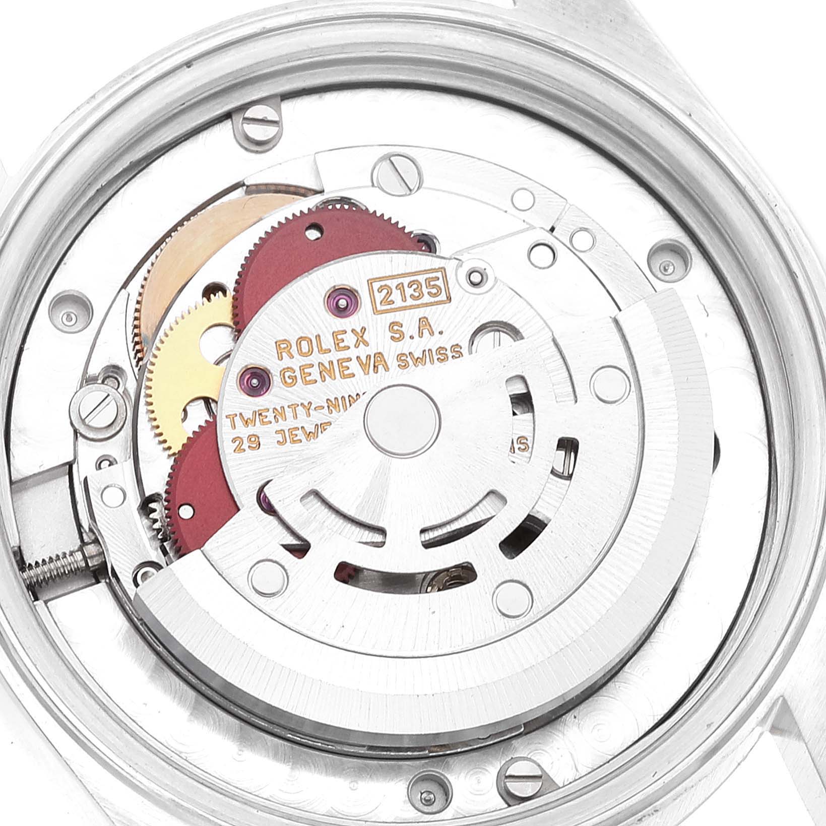 This is a close-up shot of the movement mechanism inside a Rolex Mid-Size 68273 Women
s Steel and Gold (two tone) Champagne Dial 68273 Women
s Steel and Gold (two tone) Champagne Dial model watch. 