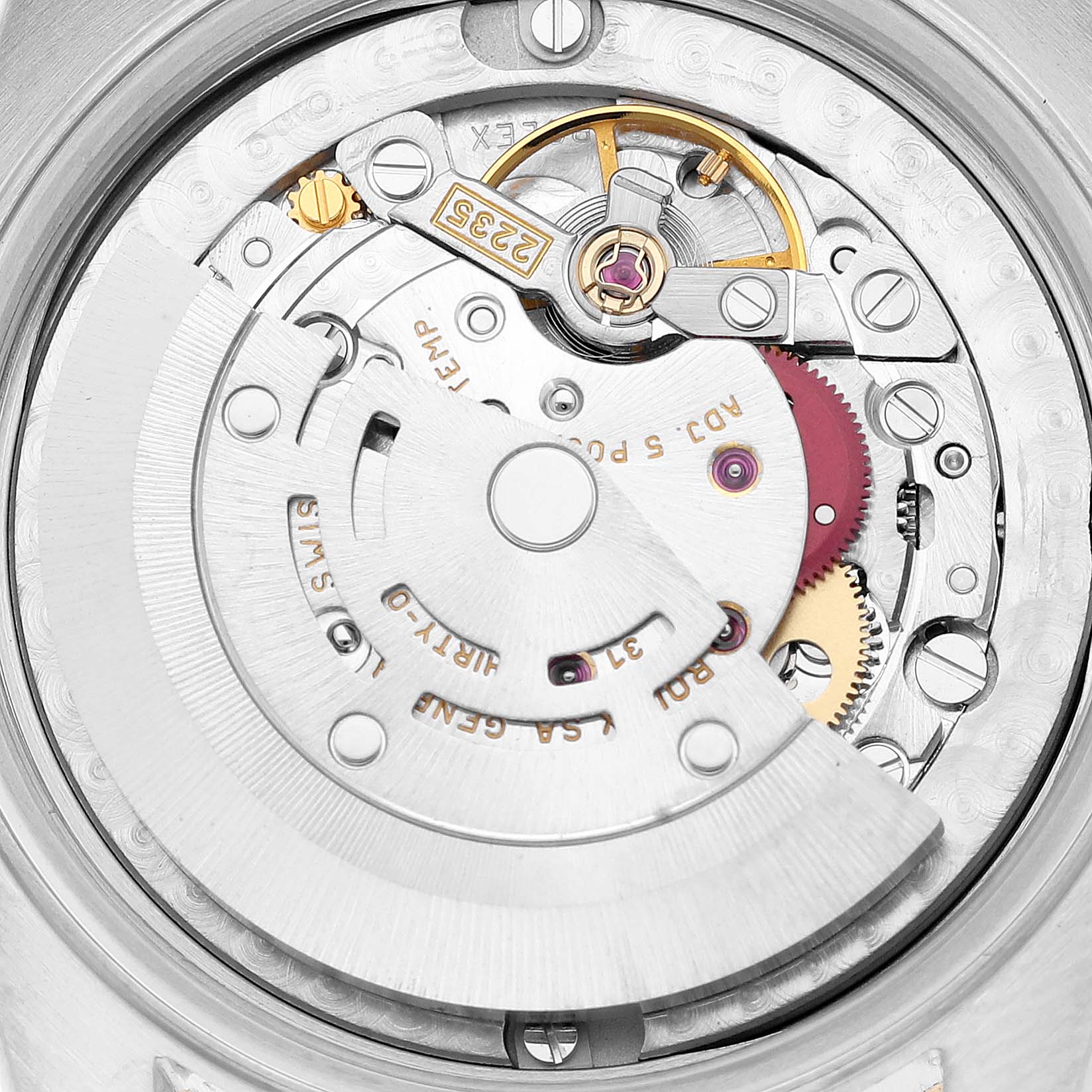 This image shows the internal movement mechanism taken from the back of a Rolex Mid-Size 78273 Women
s Steel and Gold (two tone) Champagne Dial 78273 Women
s Steel and Gold (two tone) Champagne Dial model watch.