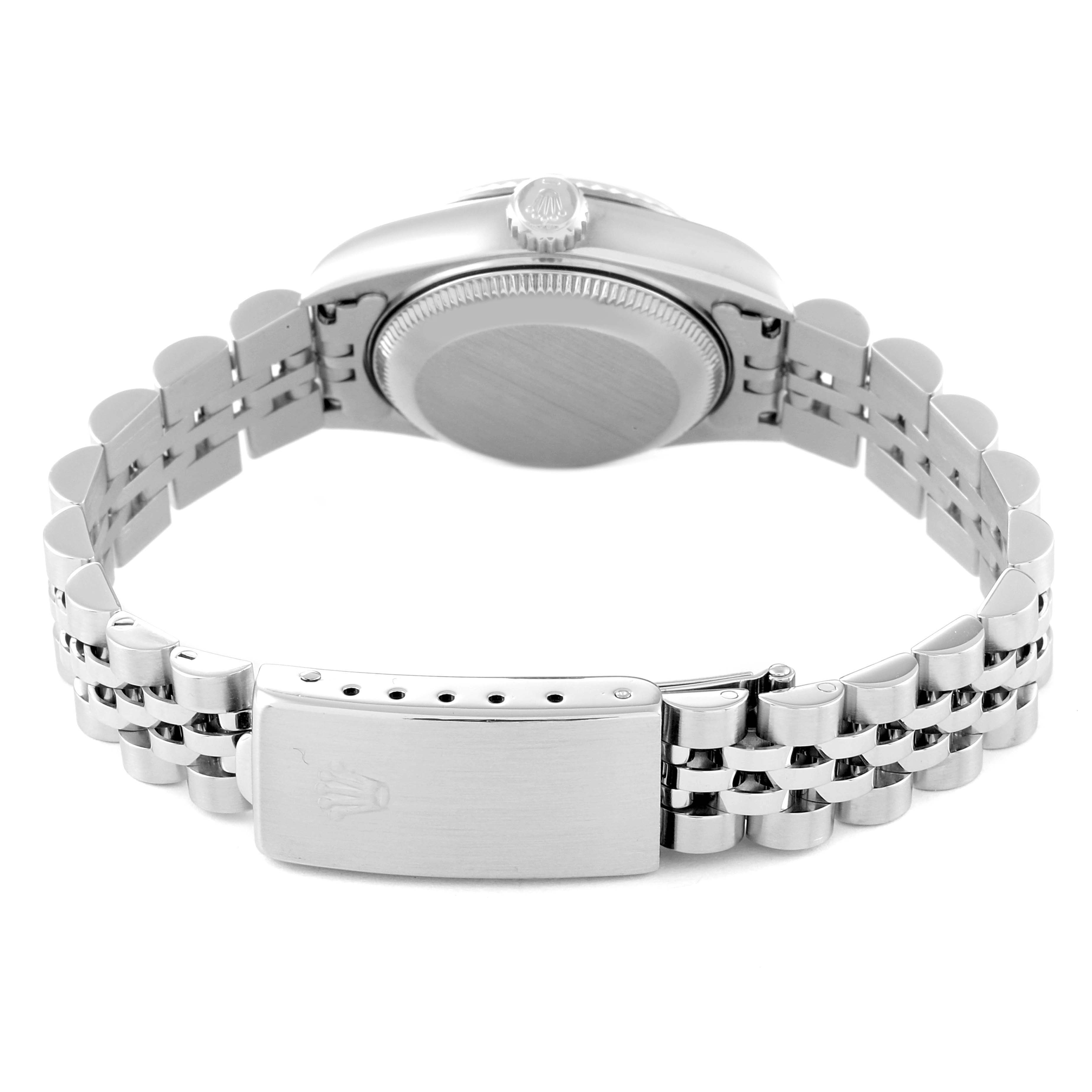 The image shows the back and bracelet of the Rolex Datejust 69174 Women's Stainless Steel Blue Dial 69174 Women's Stainless Steel Blue Dial watch, including the case back and the clasp.