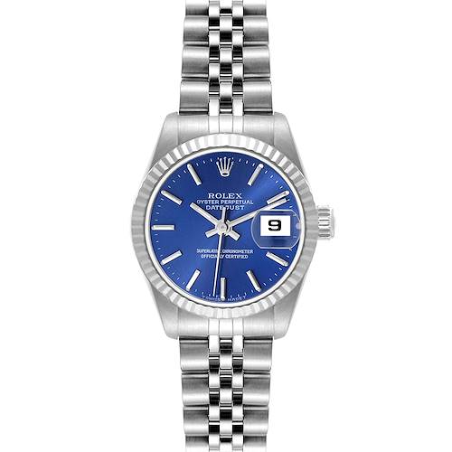 Photo of Rolex Datejust Steel White Gold Blue Baton Dial Ladies Watch 69174 Papers