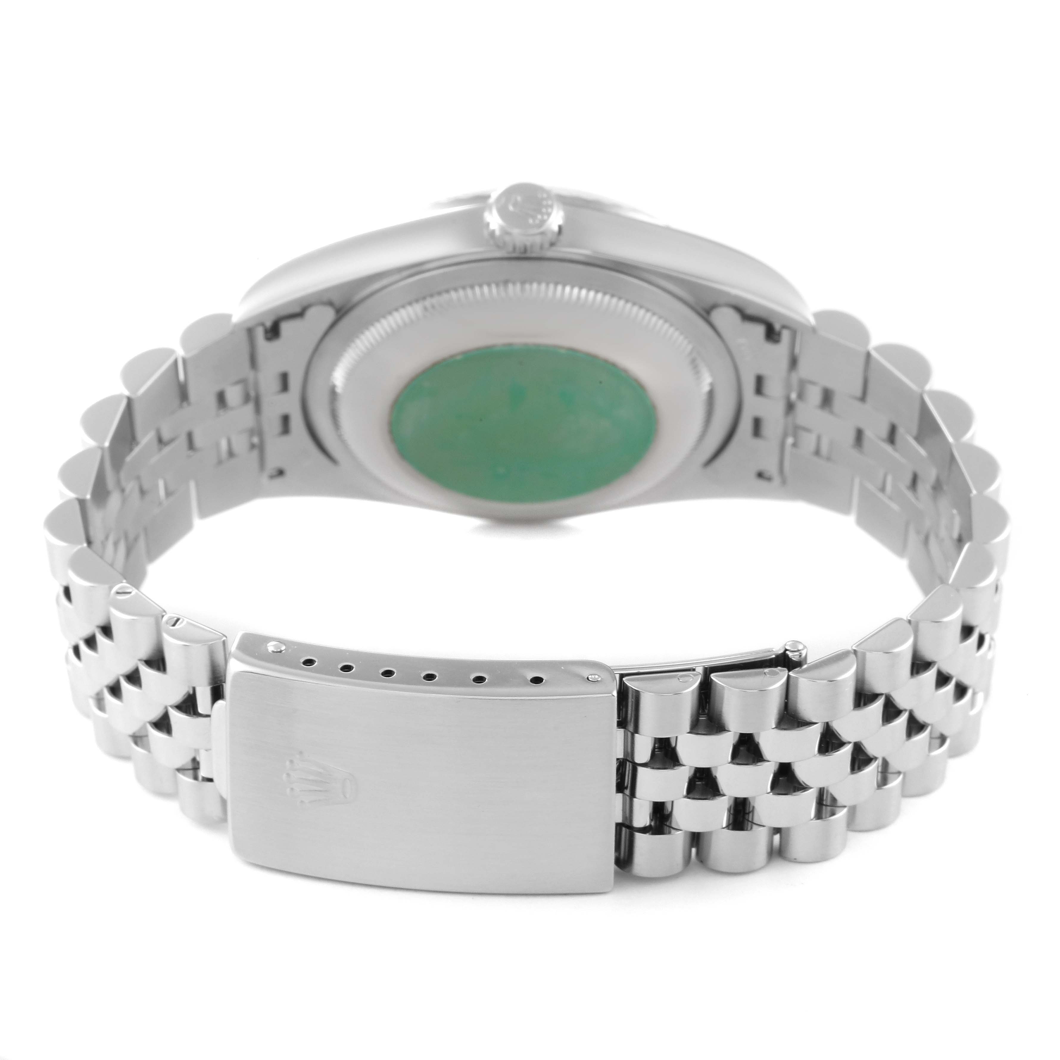 This image shows the back and clasp of the Rolex Datejust 16234 Men's Stainless Steel Silver Dial 16234 Men's Stainless Steel Silver Dial model, highlighting the bracelet and case back.