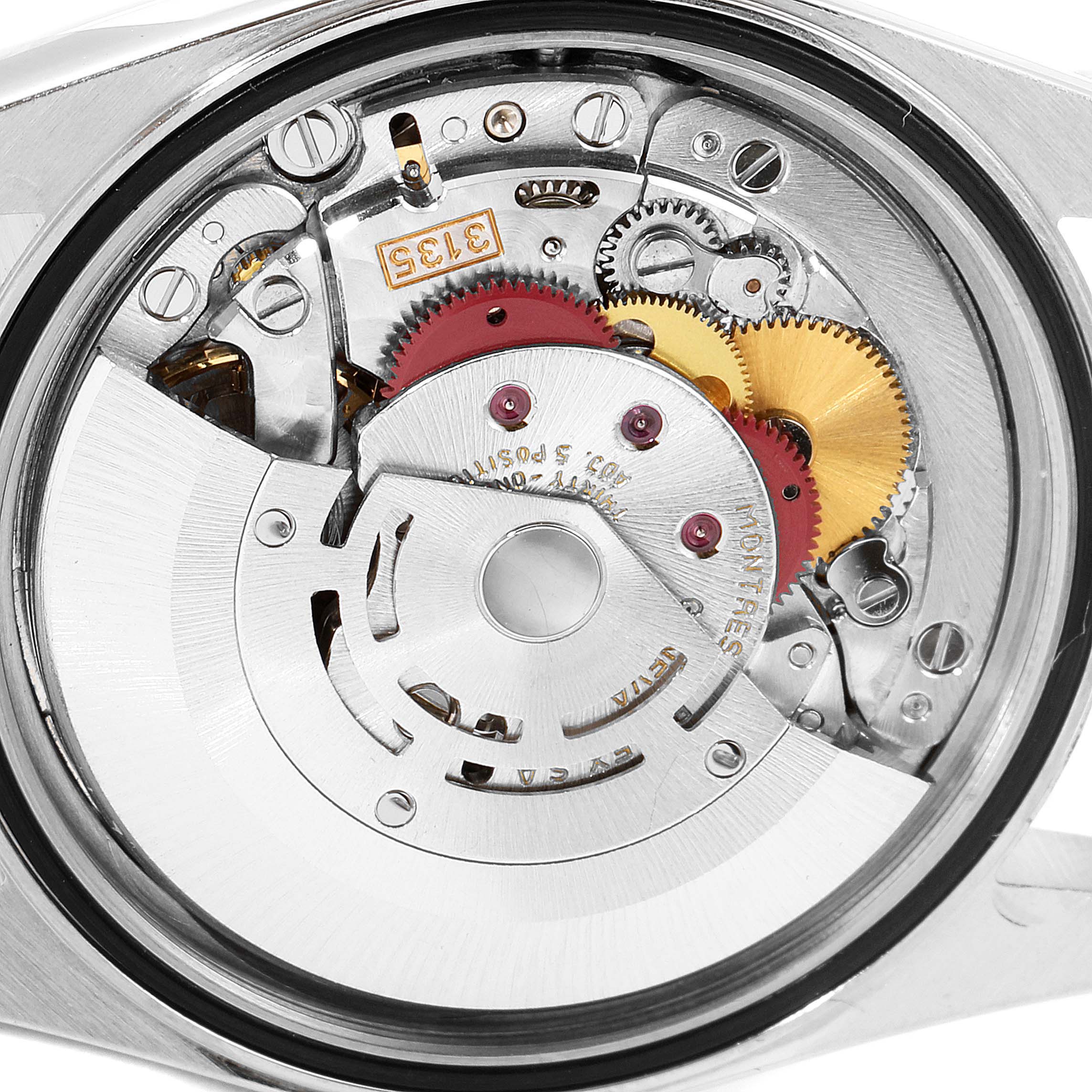 This image shows the internal mechanical movement of a Rolex Datejust 16233 Men's Steel and Gold (two tone) Black Dial 16233 Men's Steel and Gold (two tone) Black Dial watch, viewed from the back case.