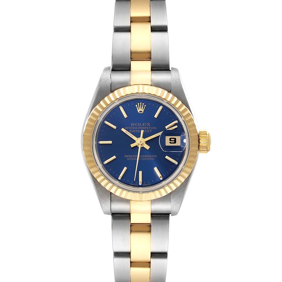 Rolex Datejust Steel Yellow Gold Fluted Bezel Blue Dial Ladies Watch 69173 SwissWatchExpo