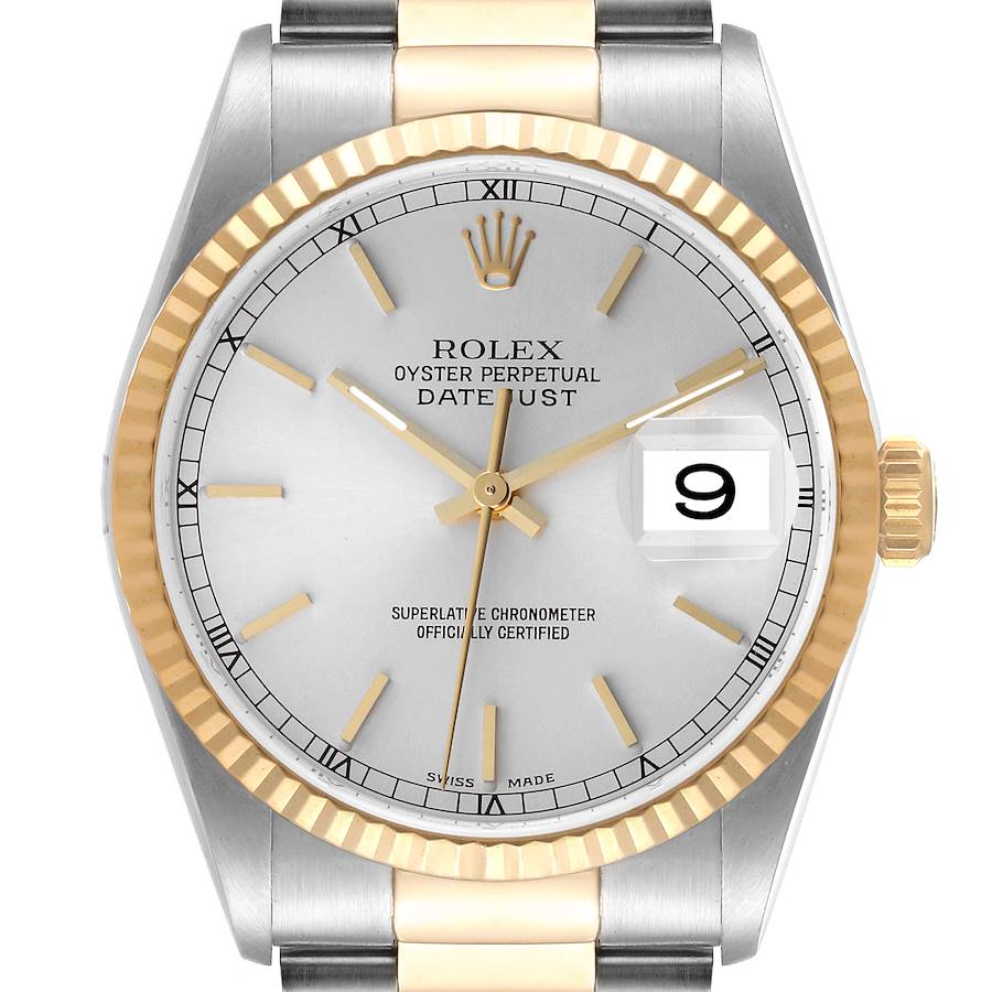 Rolex Datejust Steel Yellow Gold Silver Dial Mens Watch 16233 Box Papers SwissWatchExpo
