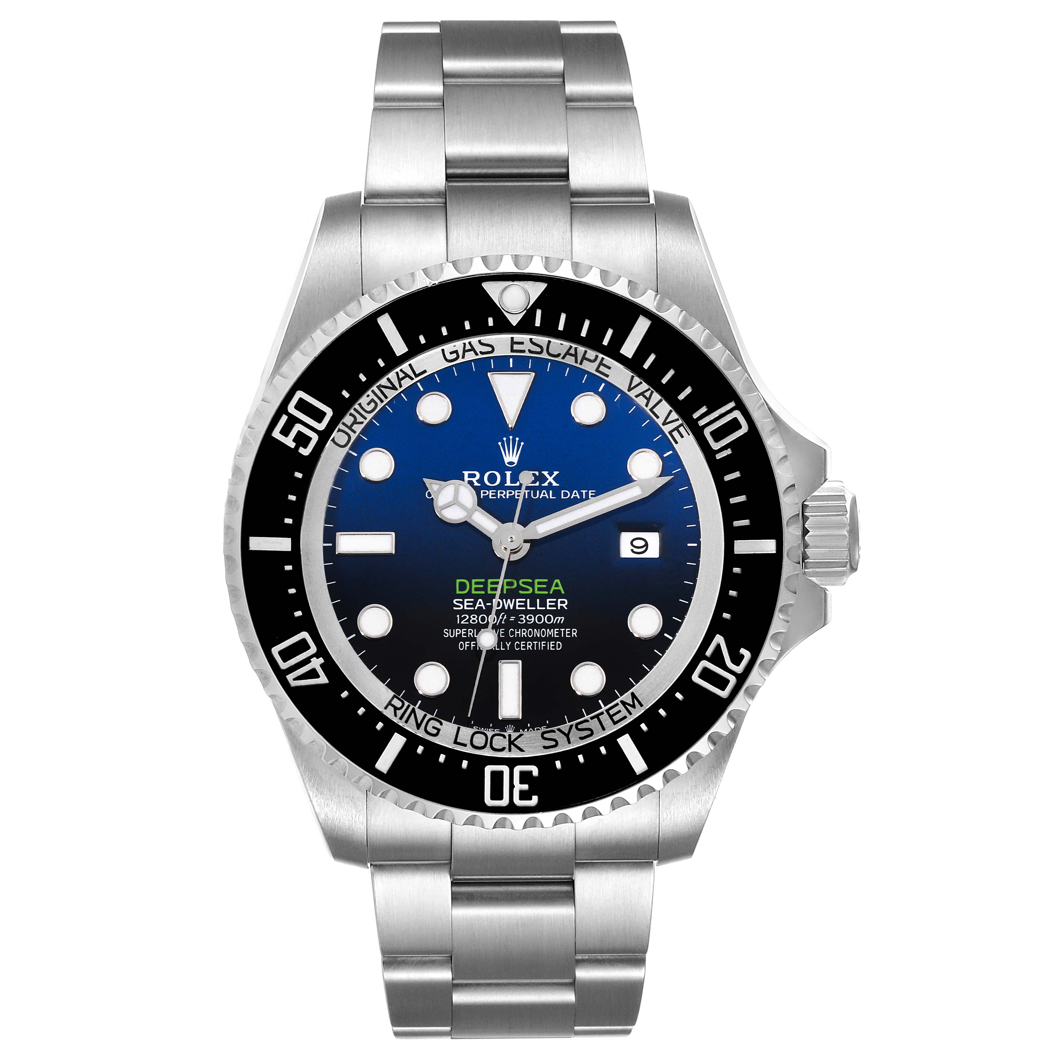 The image shows a front-view angle of the Rolex Sea-Dweller 126660 Men's Stainless Steel Blue Dial 126660 Men's Stainless Steel Blue Dial watch, highlighting the dial, bezel, and bracelet.