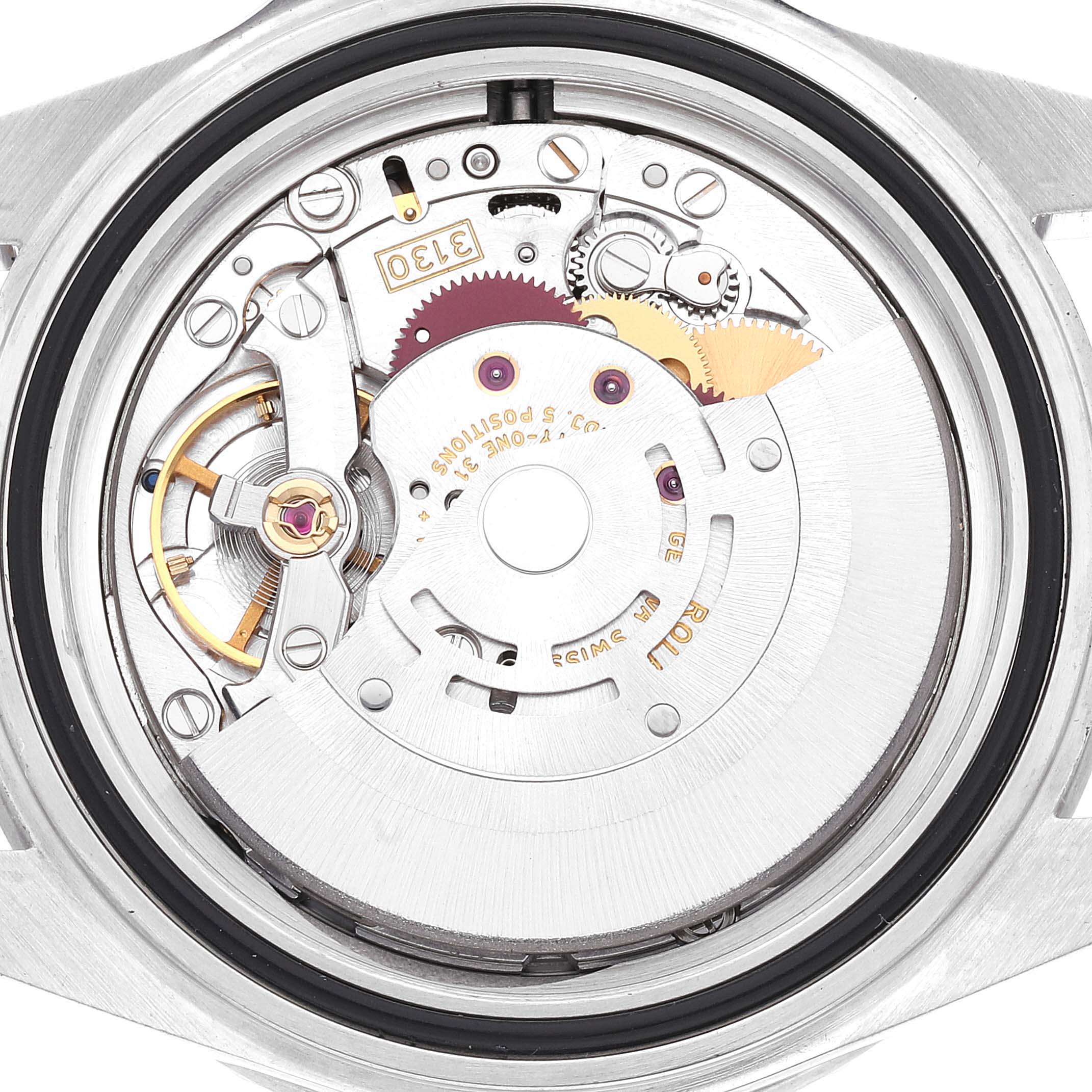 This image shows the inner movement mechanism of a Rolex Submariner 14060M Men's Stainless Steel Black Dial 14060M Men's Stainless Steel Black Dial watch from a back angle.