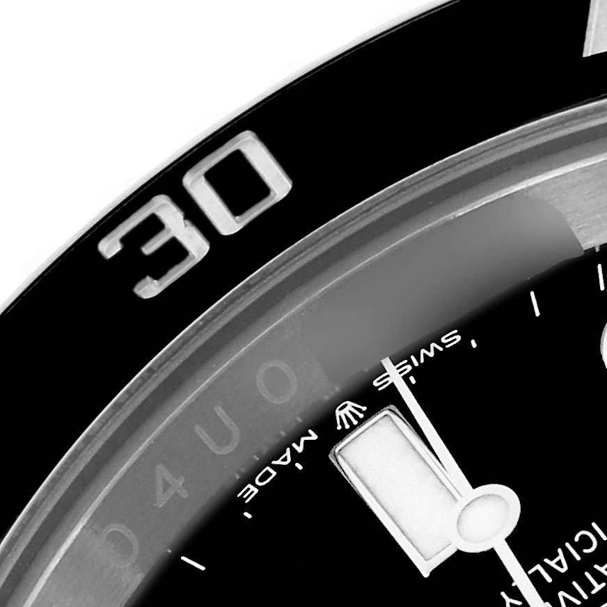 The image shows a close-up angle of the Rolex Submariner 126610 Men
s Stainless Steel Black Dial 126610 Men
s Stainless Steel Black Dial watch, highlighting the bezel and part of the dial.