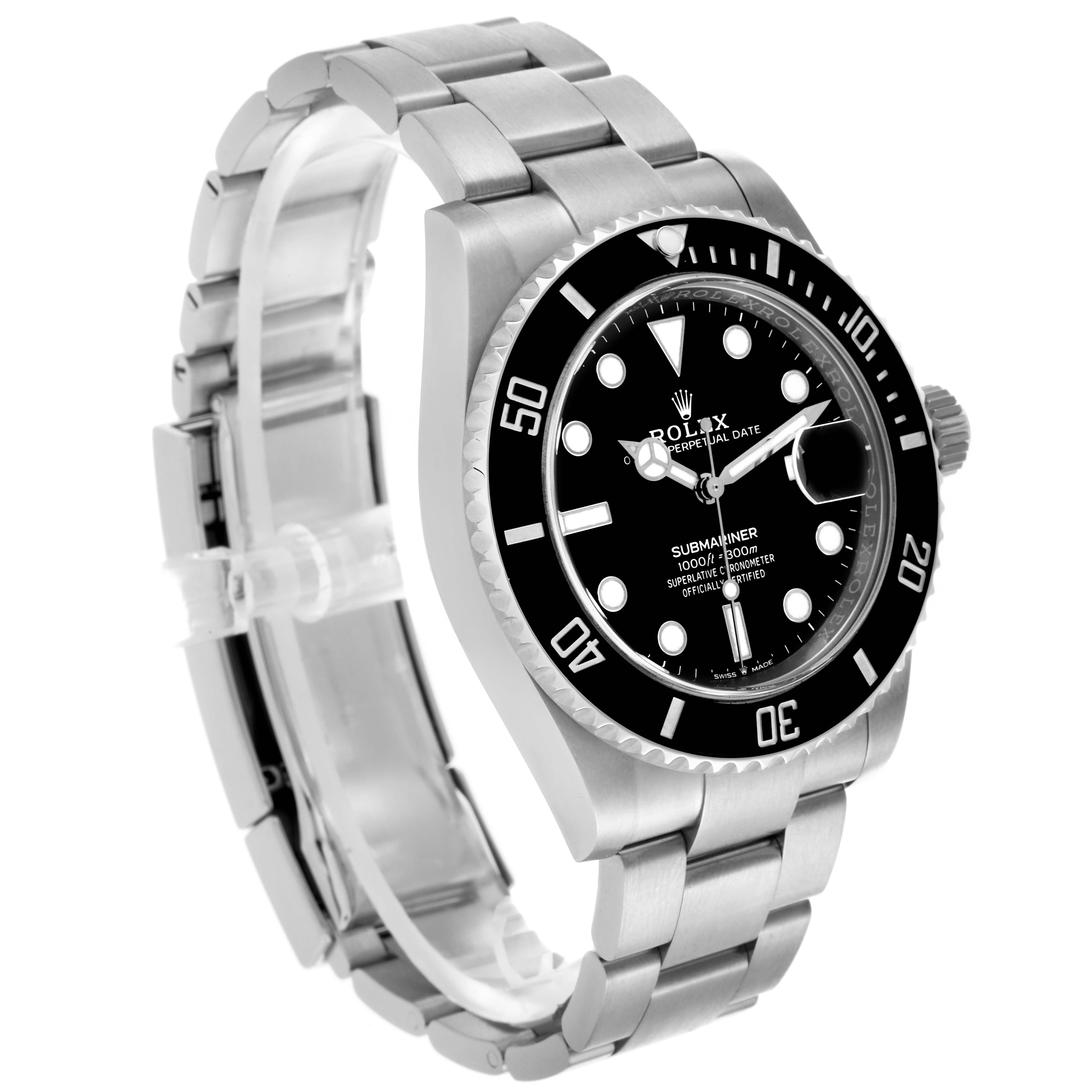 The Rolex Submariner 126610 Men
s Stainless Steel Black Dial 126610 Men
s Stainless Steel Black Dial watch is shown at a three-quarter angle, highlighting the dial, bezel, case, and bracelet.
