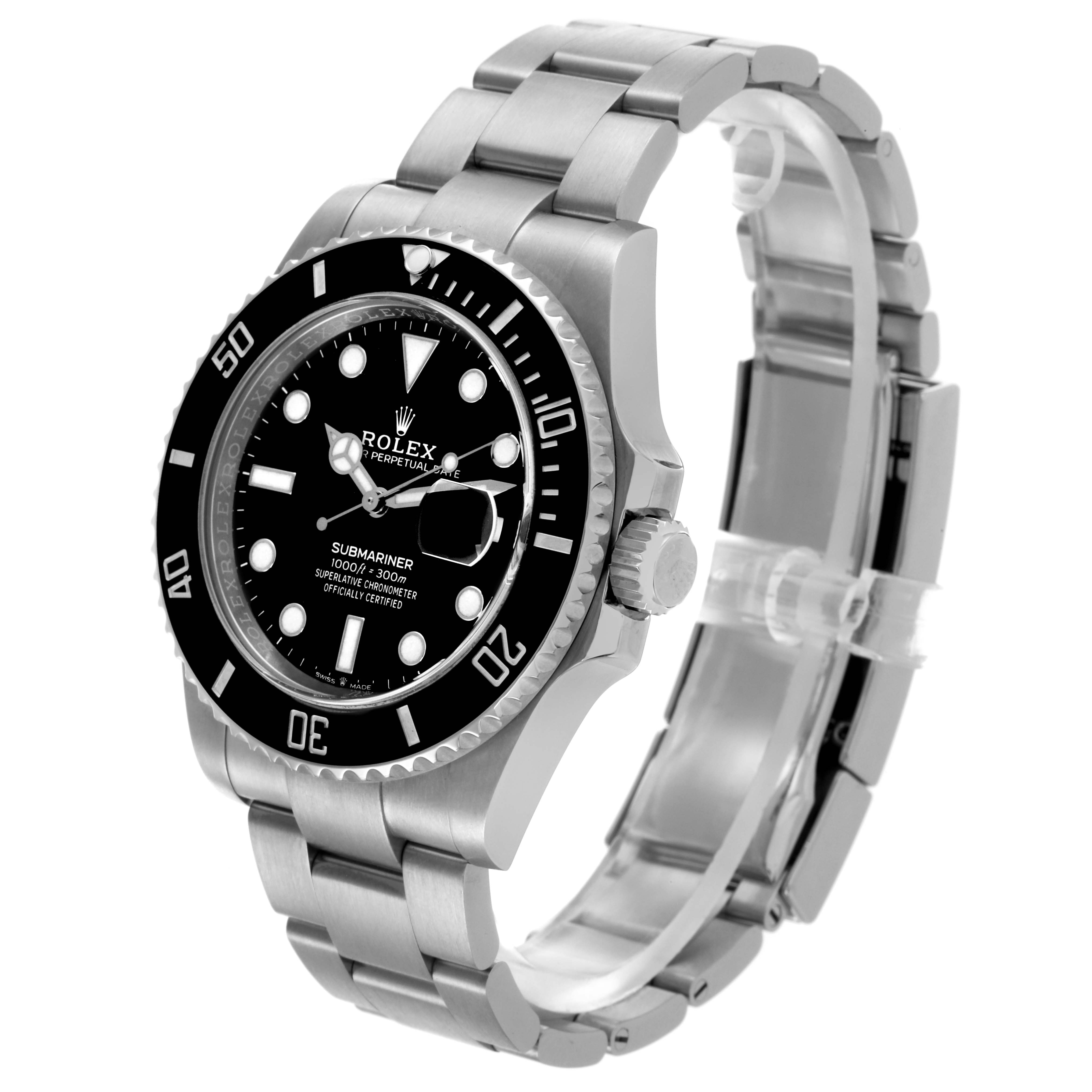 The Rolex Submariner 126610 Men
s Stainless Steel Black Dial 126610 Men
s Stainless Steel Black Dial watch is shown at a three-quarter angle, highlighting the face, bezel, crown, and bracelet.