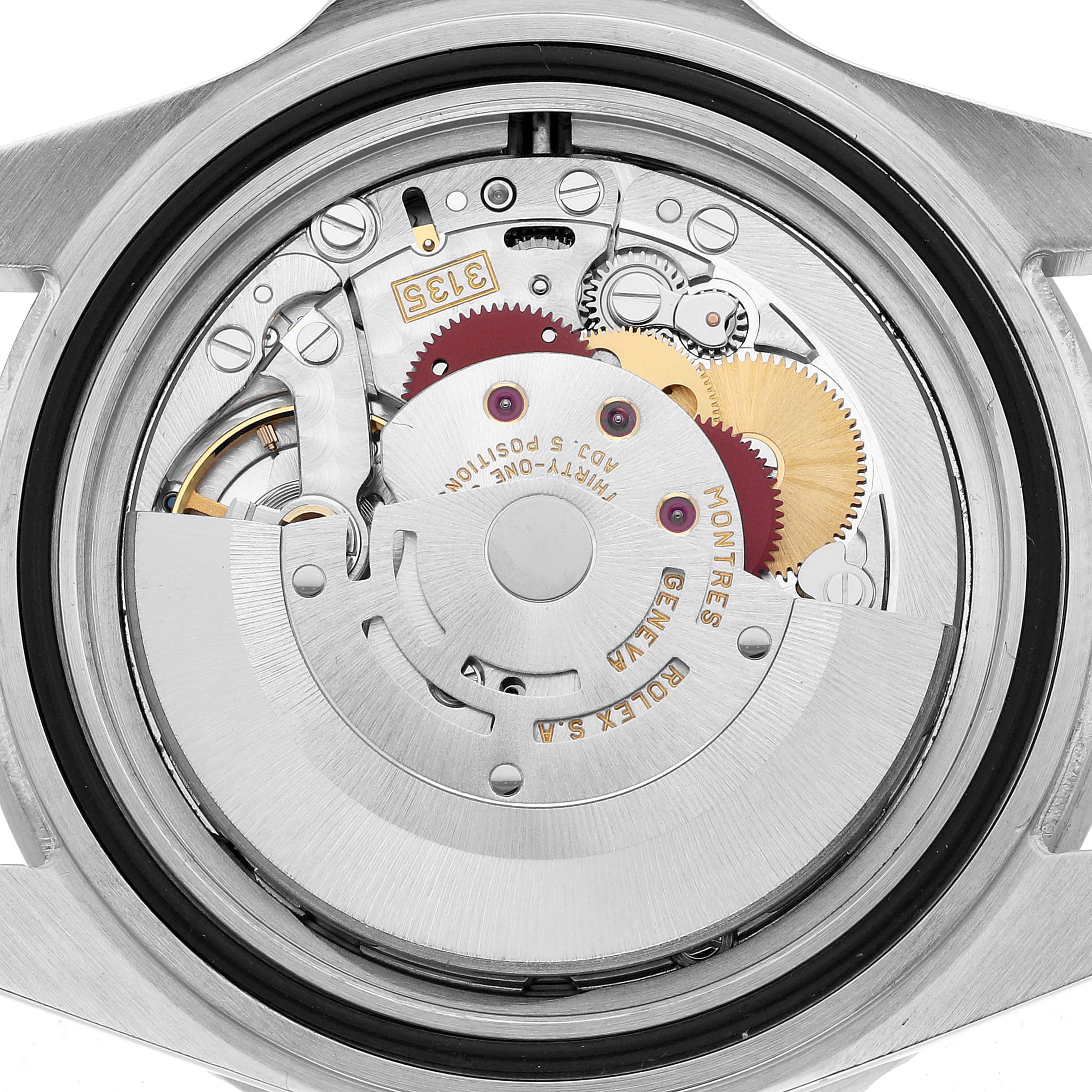 The image shows the internal movement of a Rolex Submariner 16610 Men's Stainless Steel Black Dial, viewed from the back.