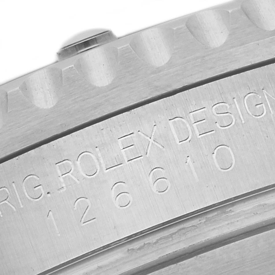 The image shows the side view of the bezel and engraved model number of a Rolex Submariner 126610LV Men's Stainless Steel Black Dial 126610LV Men's Stainless Steel Black Dial.