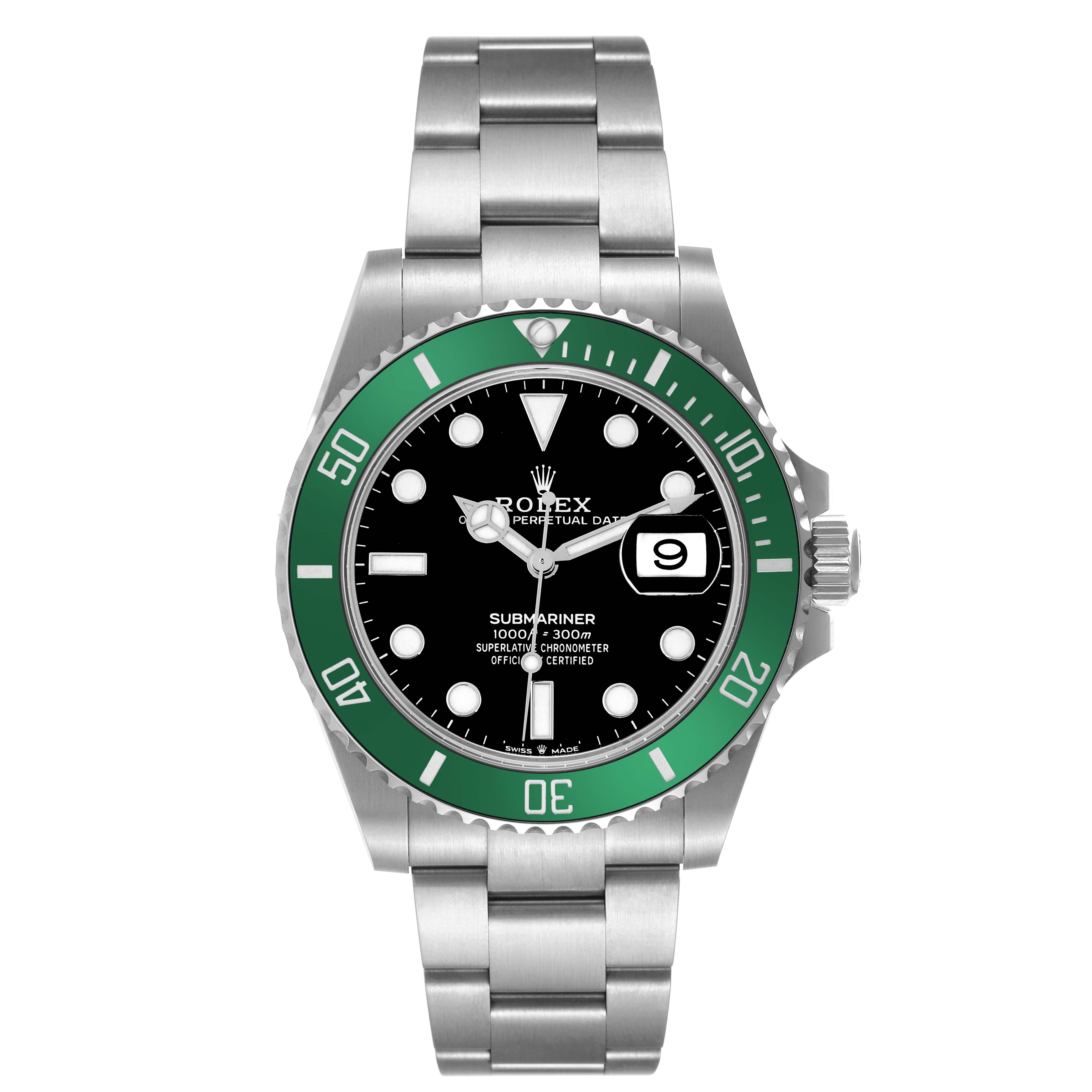 The Rolex Submariner 126610LV Men's Stainless Steel Black Dial 126610LV Men's Stainless Steel Black Dial watch is shown from a front angle, displaying the face, bezel, and bracelet.