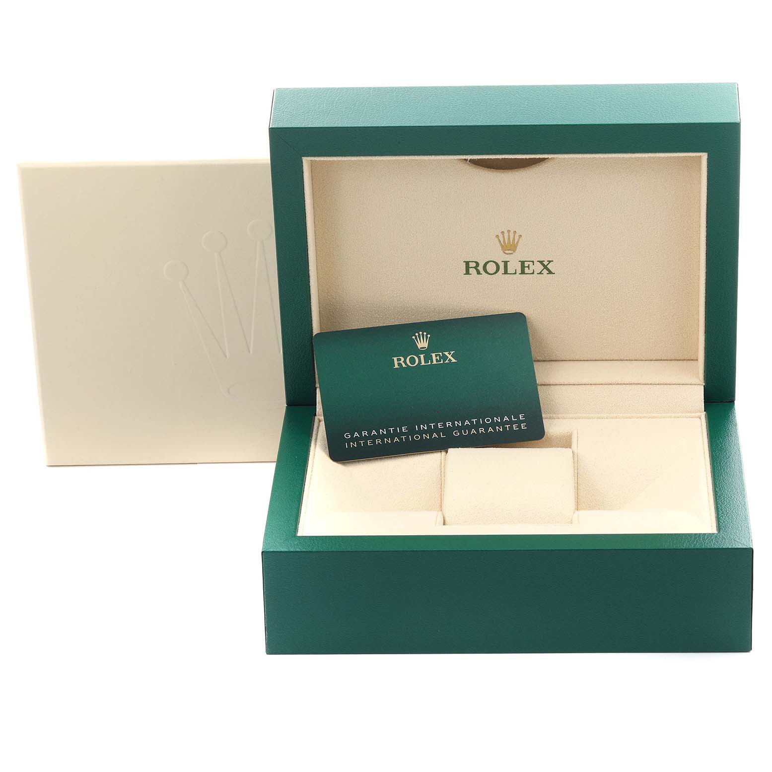 The image shows a Rolex Submariner 126610LV Men's Stainless Steel Black Dial 126610LV Men's Stainless Steel Black Dial box and guarantee card, but the watch itself is not visible.