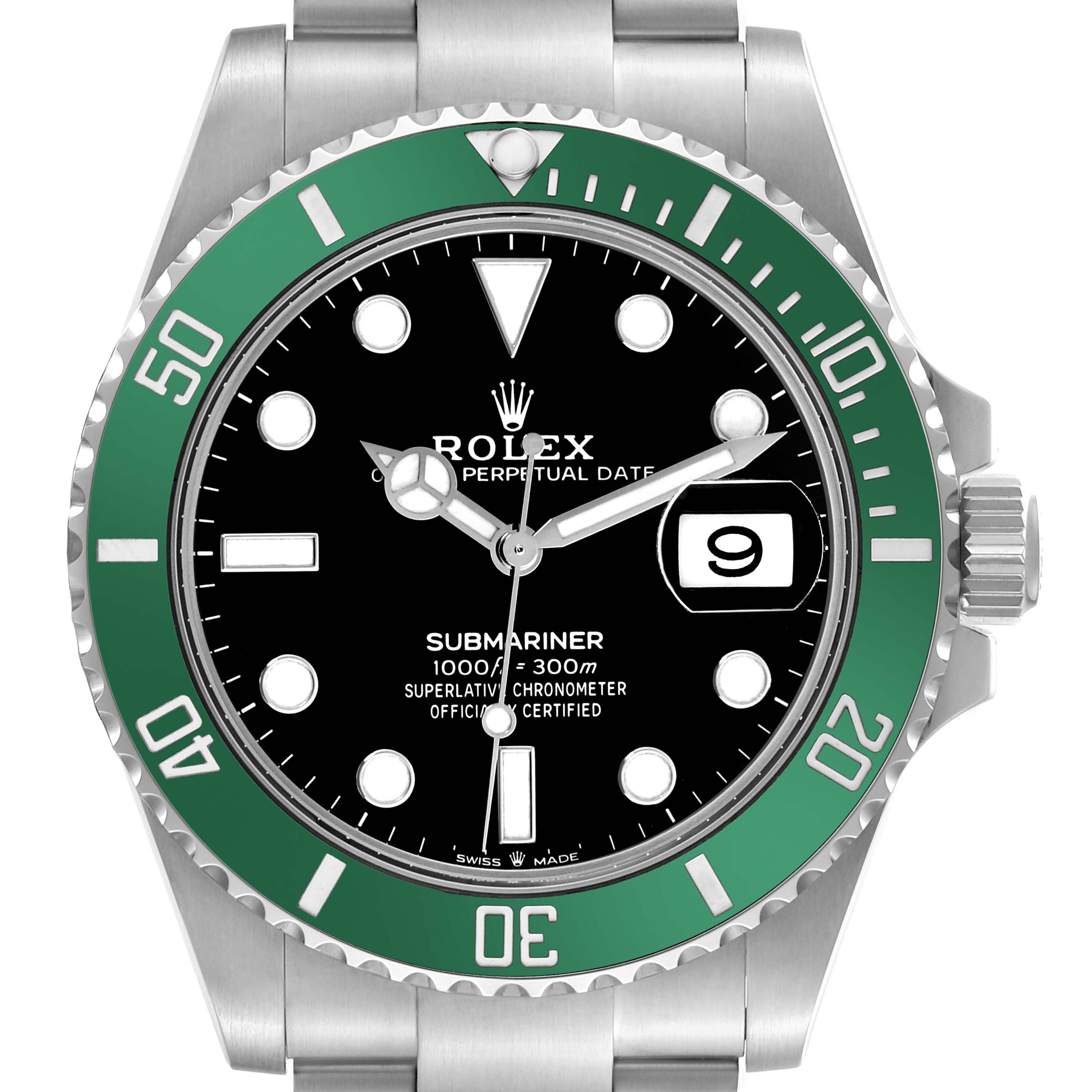 The Rolex Submariner 126610LV Men's Stainless Steel Black Dial 126610LV Men's Stainless Steel Black Dial watch is shown from a front angle, highlighting the face, bezel, and part of the bracelet.