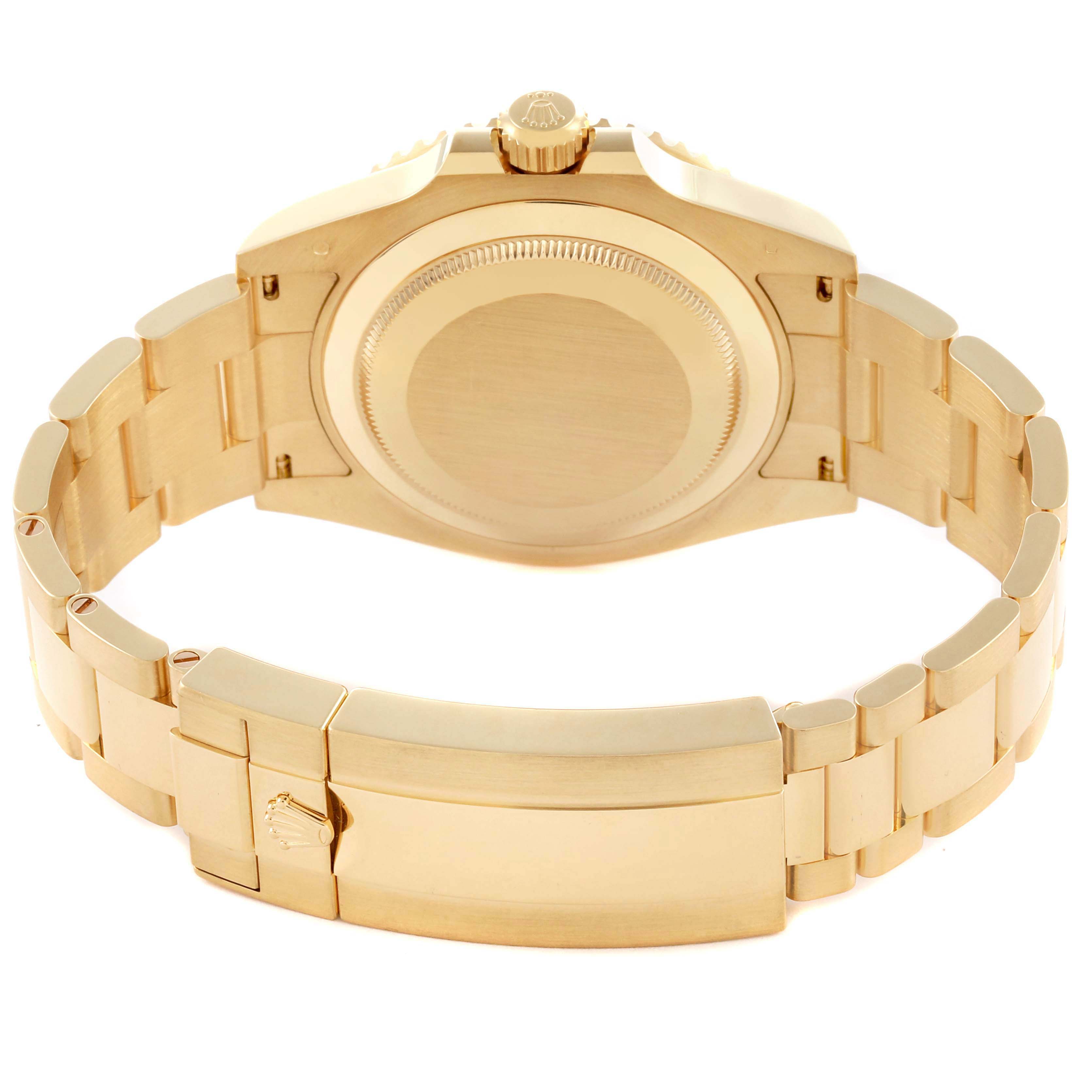 The image shows the case back and bracelet clasp of a Rolex Submariner 126618 Men's Yellow Gold Black Dial 126618 Men's Yellow Gold Black Dial from the rear angle.