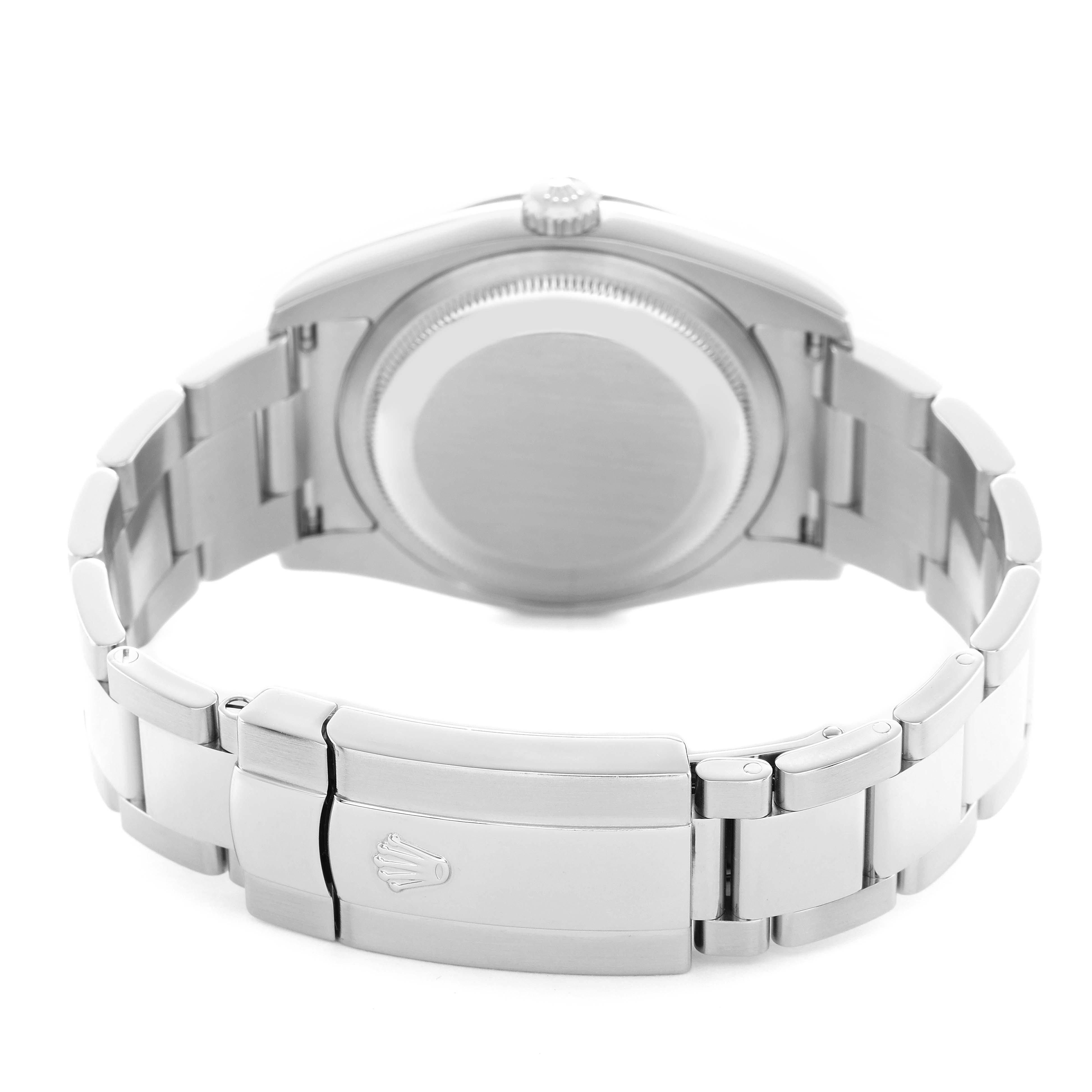 The image shows the back case and bracelet clasp of a Rolex Turn-o-Graph 116264 Men's Stainless Steel Black Dial watch from the rear angle.