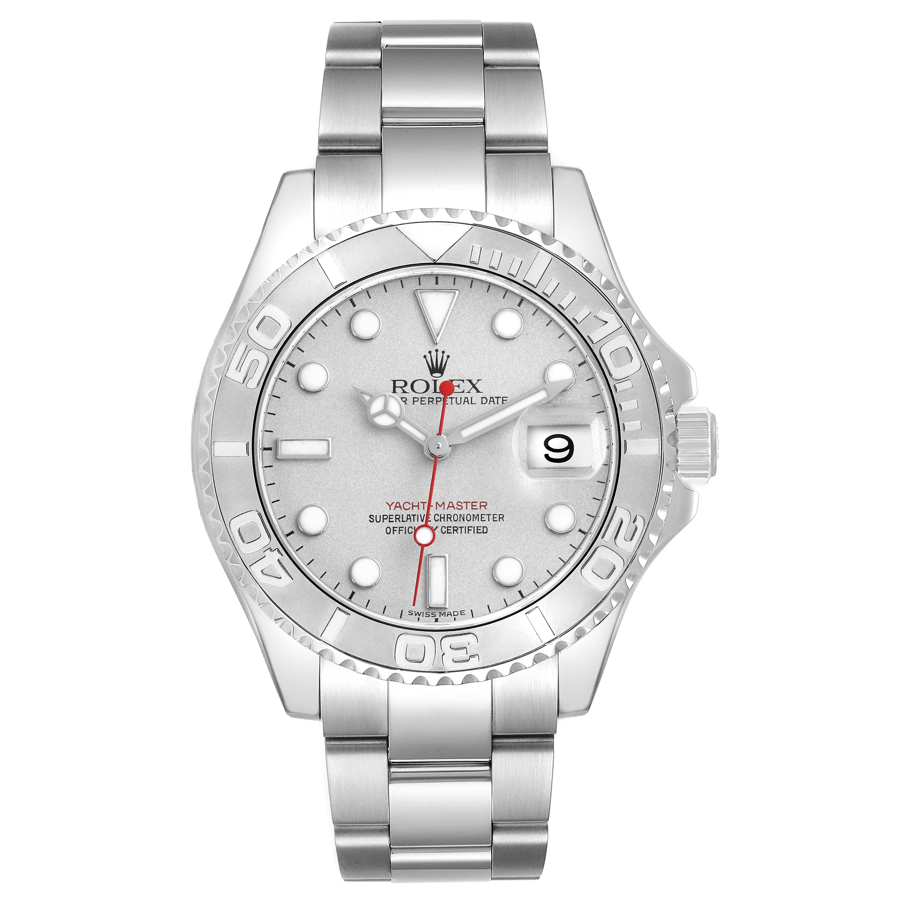 The Rolex Yacht-Master 16622 Men's Steel and Gold (two tone) Silver Dial 16622 Men's Steel and Gold (two tone) Silver Dial is shown from a front angle, displaying the dial, bezel, and bracelet.