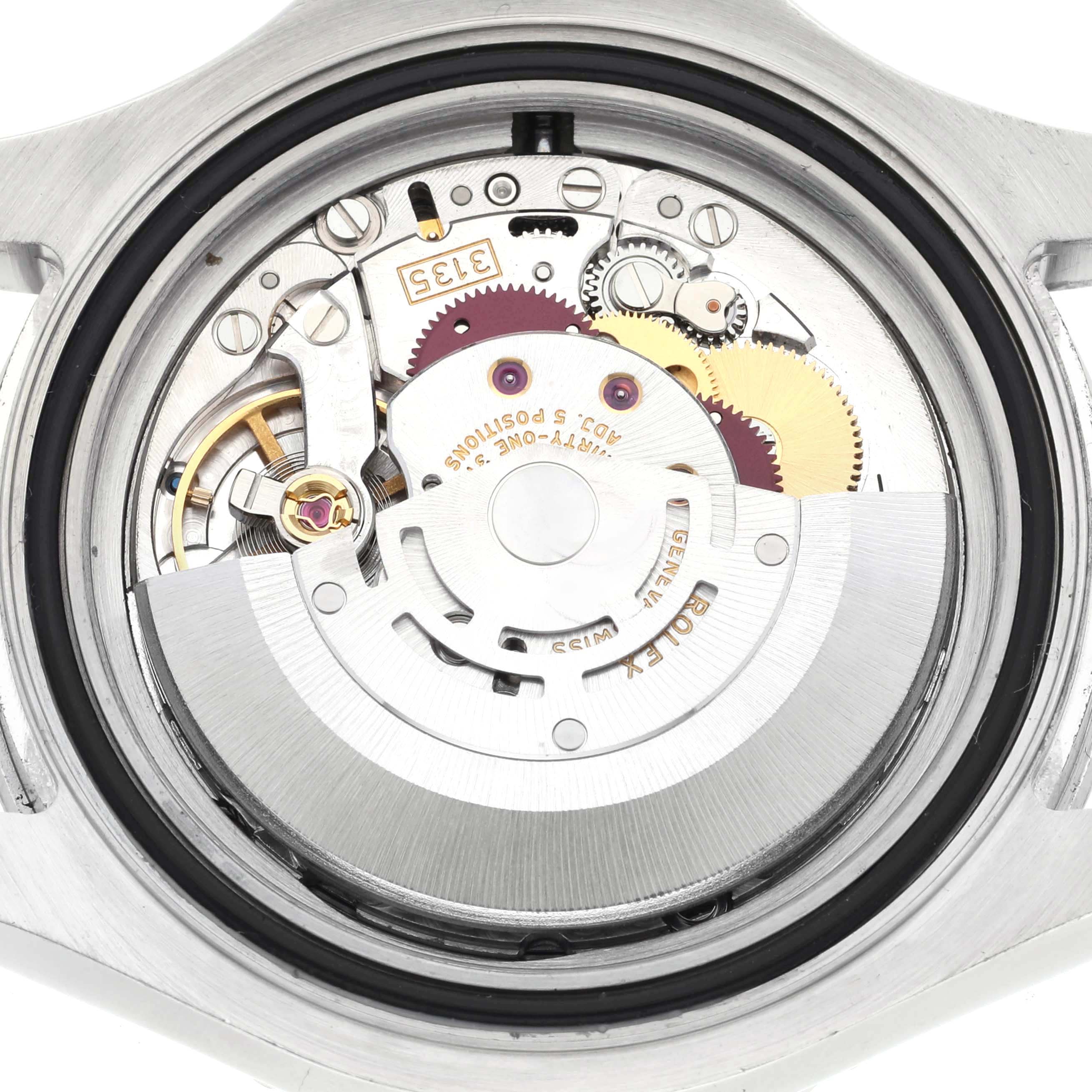 The image shows the Rolex Yacht-Master 16622 Men's Steel and Gold (two tone) Silver Dial 16622 Men's Steel and Gold (two tone) Silver Dial's movement and internal mechanisms from a back view.