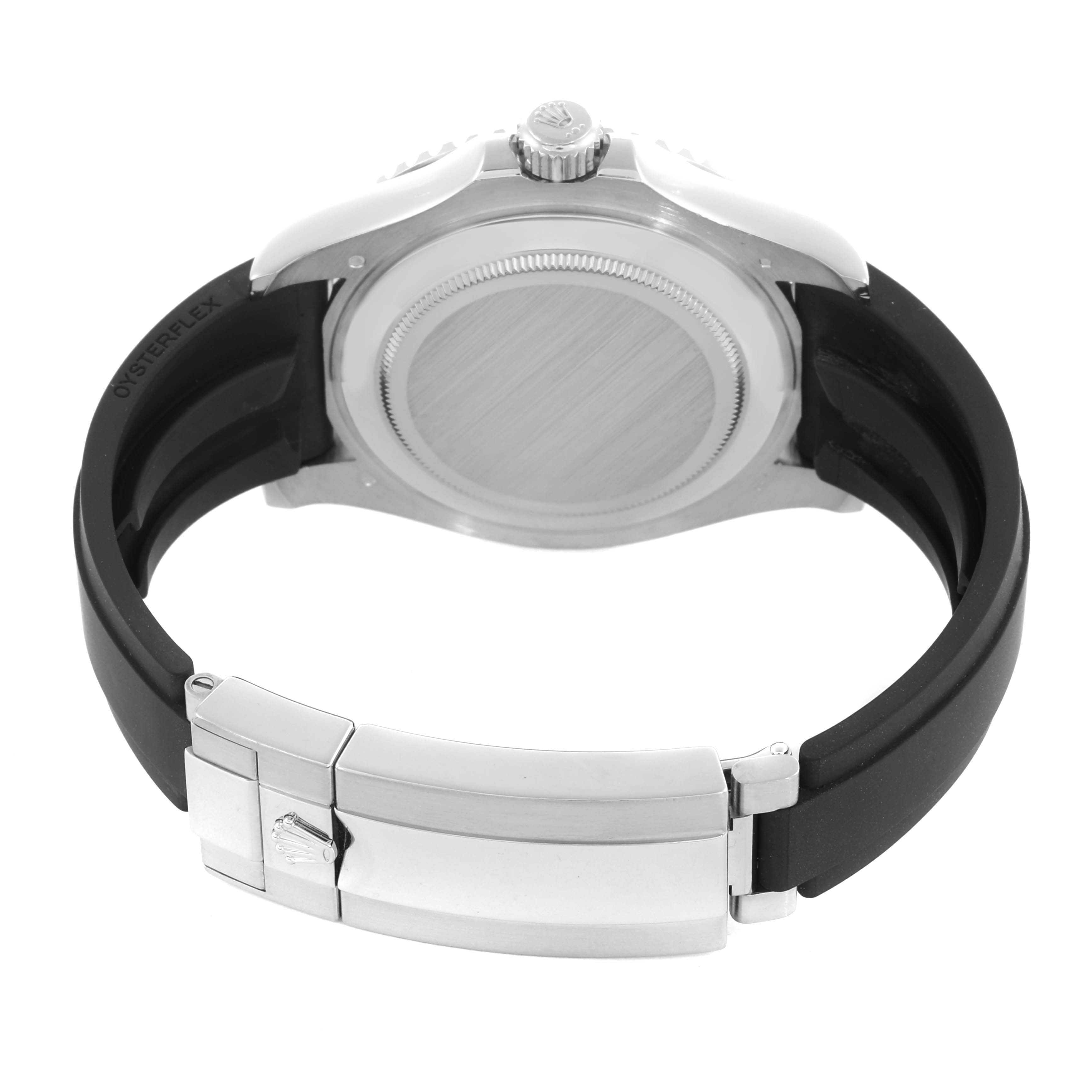 The image shows the back of a Rolex Yacht-Master 226659 Men's White Gold Black Dial 226659 Men's White Gold Black Dial watch, highlighting the case and Oysterflex bracelet.