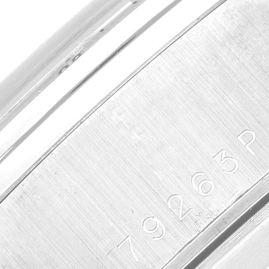 This close-up image shows the engraved model number on the case back of a Tudor Tiger 79263 Men's Steel and Gold (two tone) White Dial 79263 Men's Steel and Gold (two tone) White Dial watch.