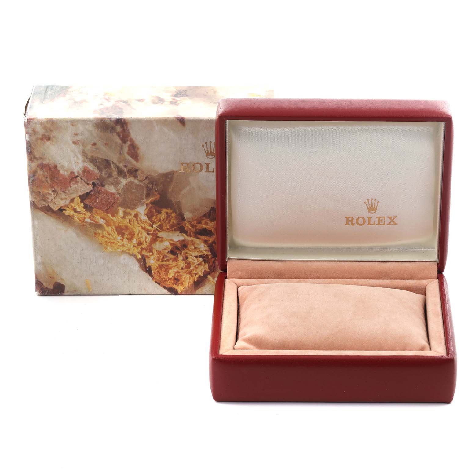 The image shows a Rolex President 6913 Women's White Gold Blue Dial 6913 Women's White Gold Blue Dial watch box and outer packaging, photographed from the front.