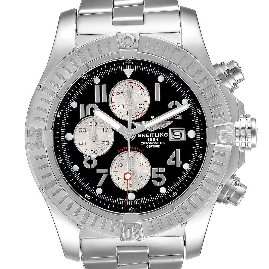Breitling Aeromarine Super Avenger Black Dial Watch A13370 Box Papers SwissWatchExpo