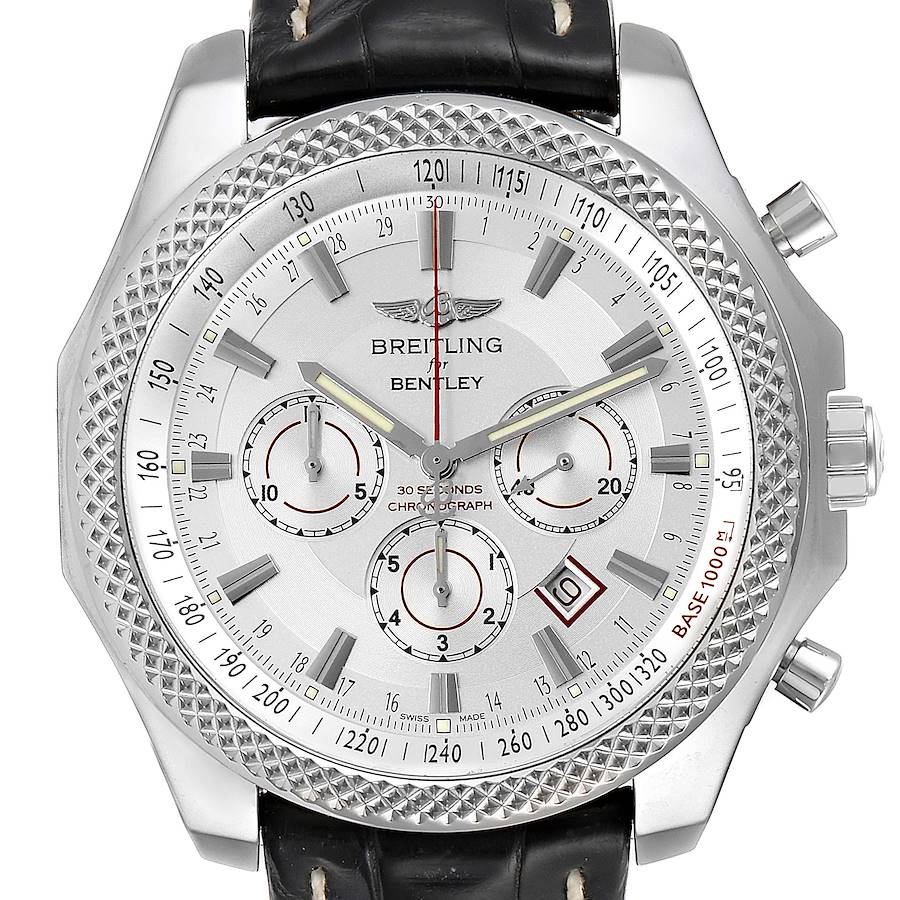 Breitling Bentley Barnato 49mm White Red Dial Steel Mens Watch A25368 Box Papers SwissWatchExpo