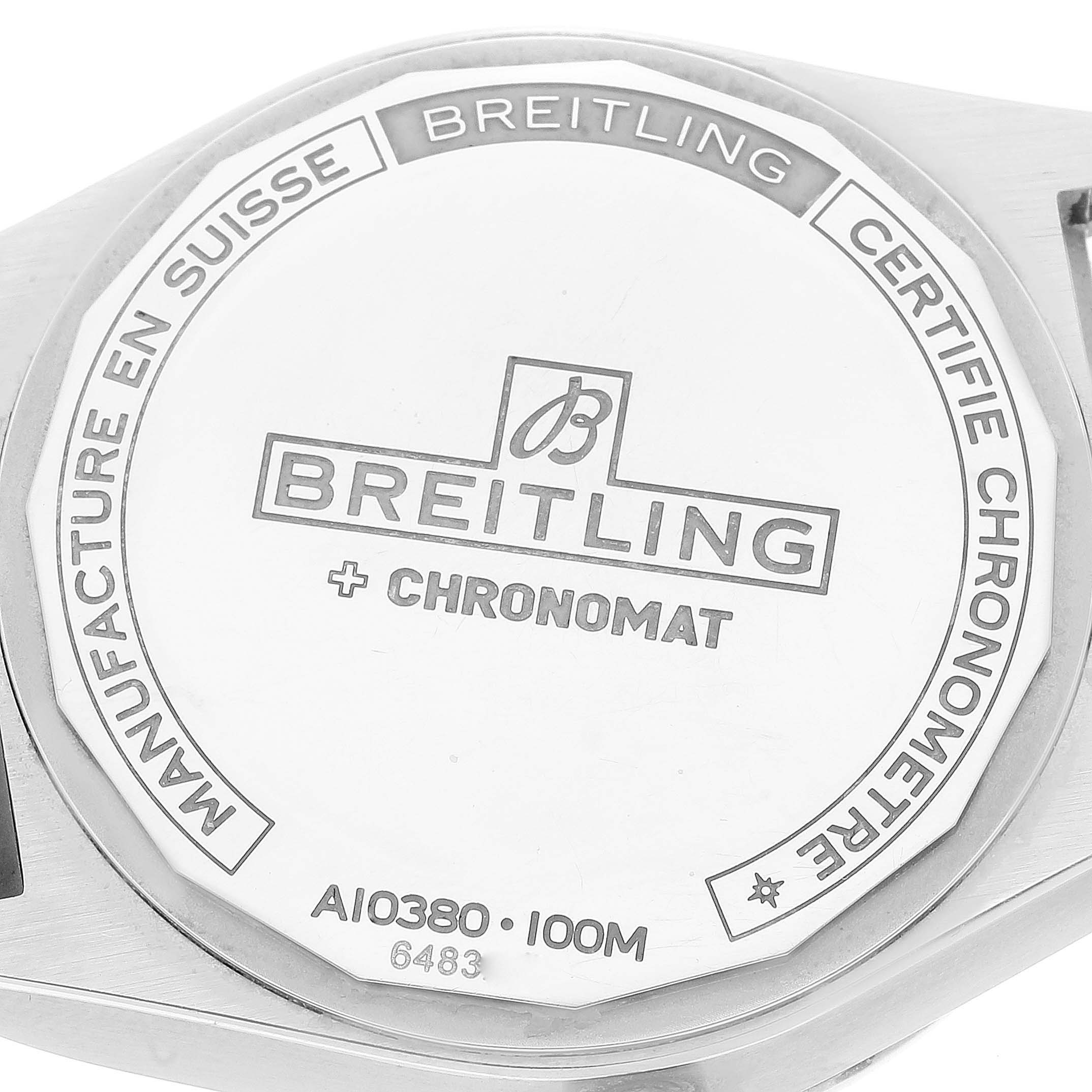 This image shows the back case of the Breitling A10380591L1A1 Women's Stainless Steel Green Dial A10380591L1A1 Women's Stainless Steel Green Dial Chronomat Green Dial Steel Diamond Ladies Watch A10380.