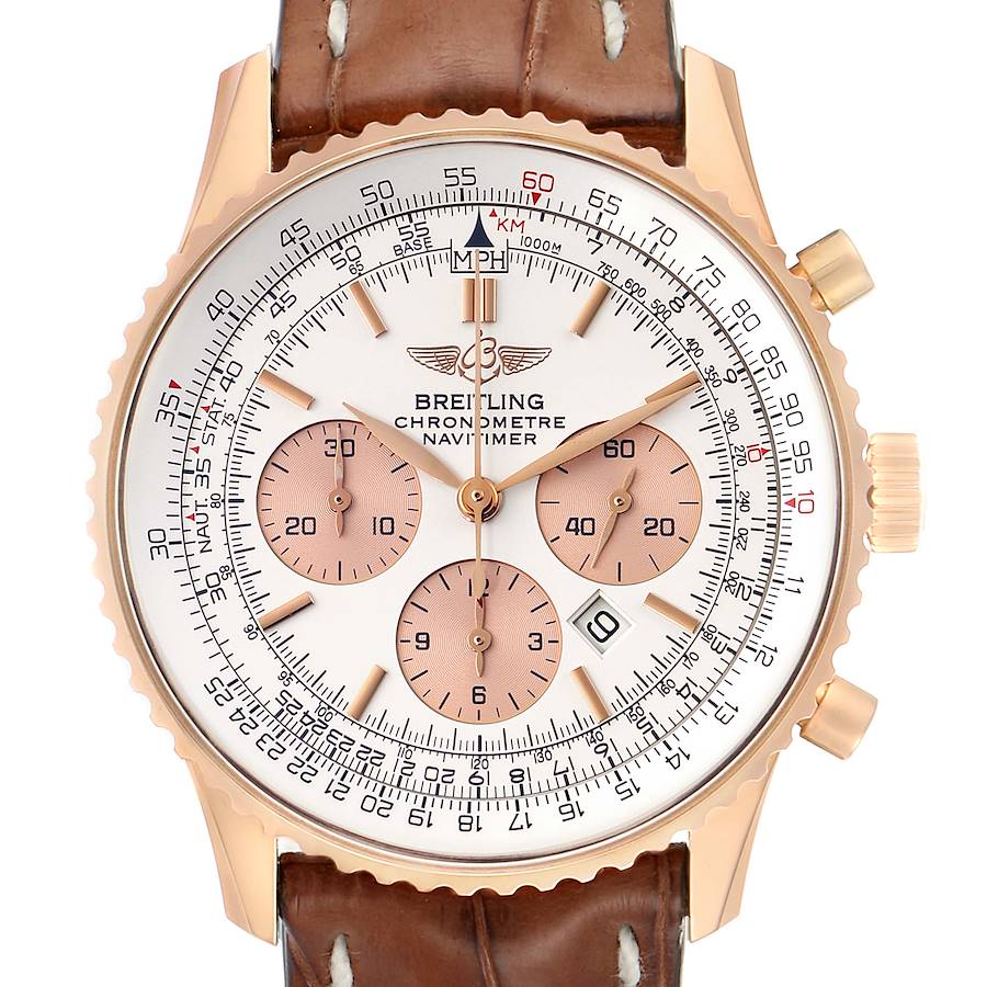 Breitling Navitimer Rose Gold Brown Strap Mens Watch R41380 Box SwissWatchExpo